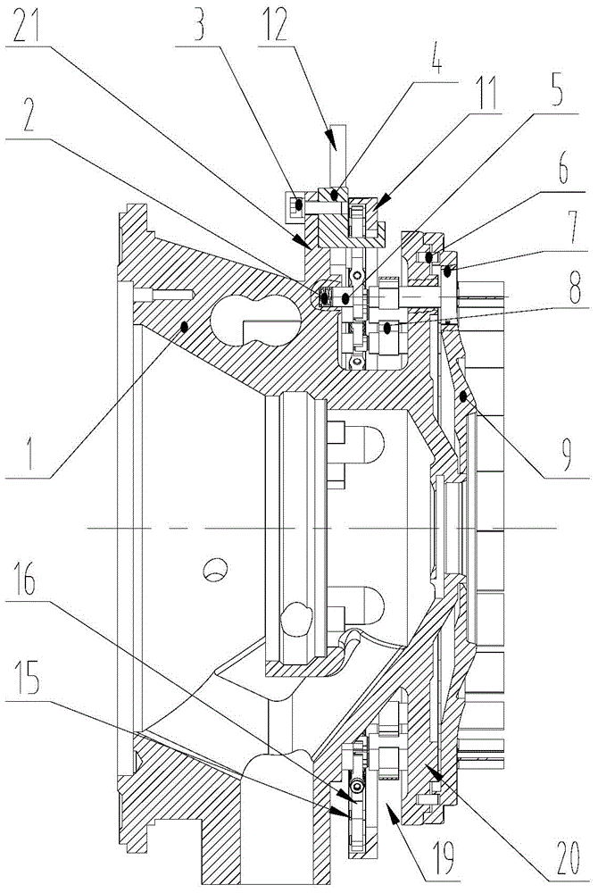 Adjustable nozzle ring structure of marine mixed-flow turbocharger