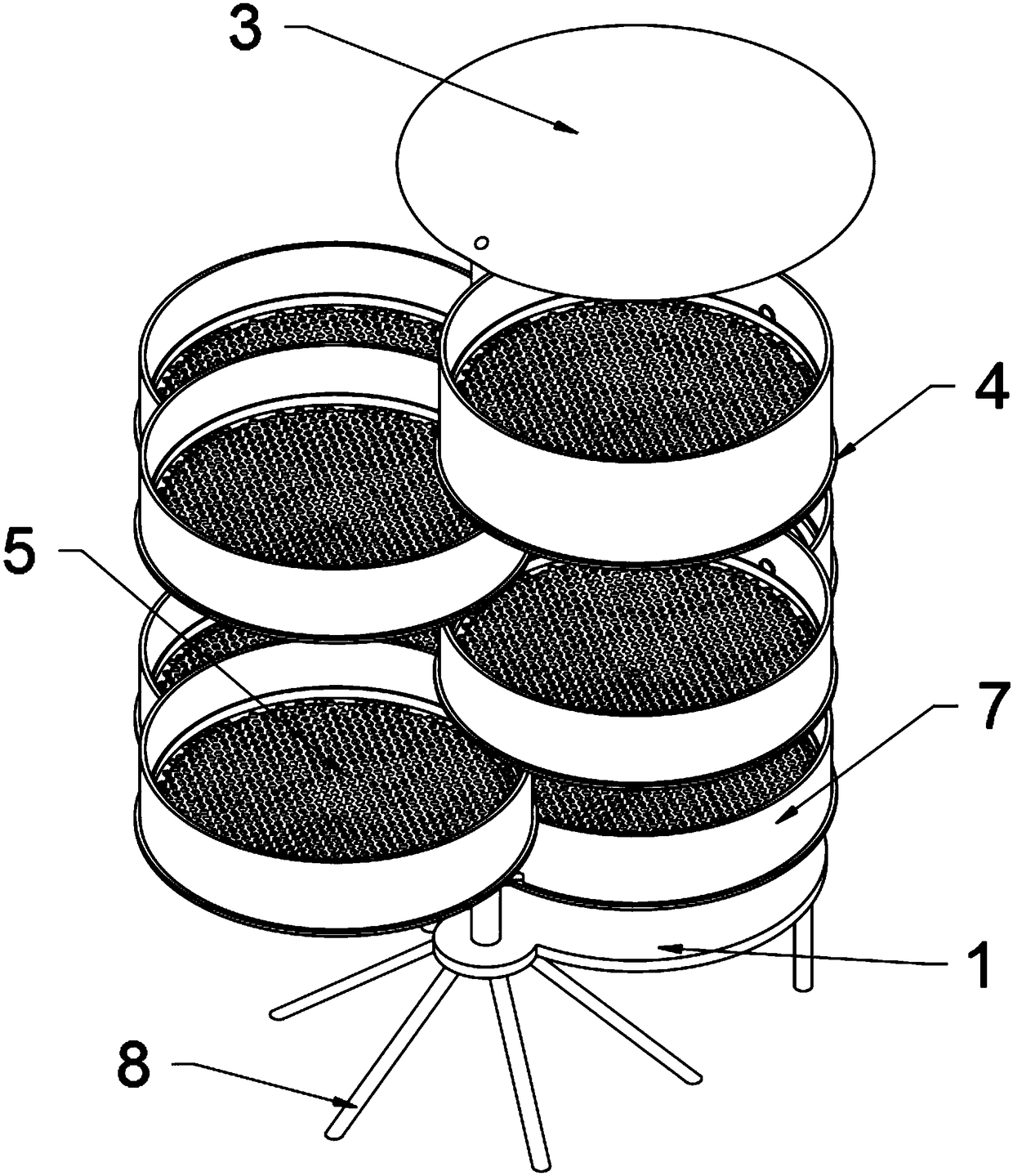 Multi-layer rotary flower tea air-drying device for tea processing