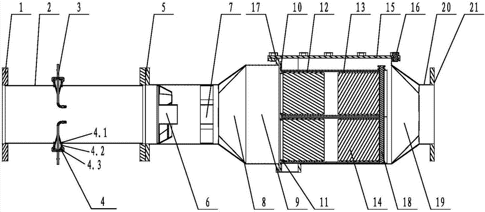Horizontal box type maintainable exhaust gas after-treatment device for ship engine