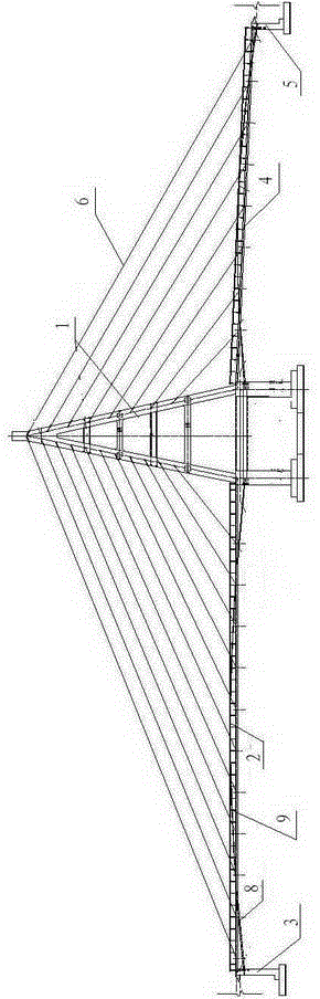 Single tower cable-stayed bridge with unsymmetrical plane broken line arranged bridge deck and building method thereof
