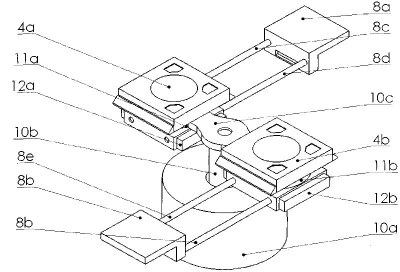 Double-workpiece-table same-phase rotation exchange method and device based on follow-up rotation-resisting mechanisms