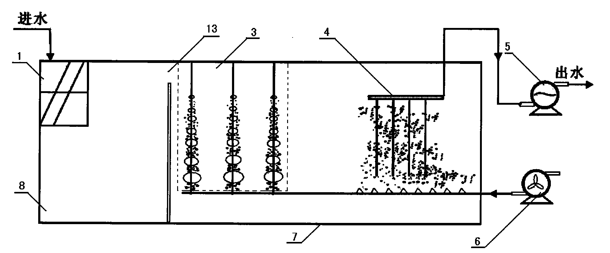 Integral MBR sewage treating and recycling method and treatment device