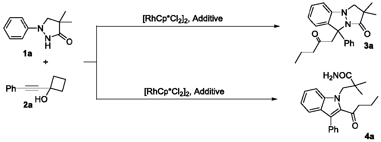 Method for selectively synthesizing pyrazolo[1,2-a] pyrazolone or 2-acyl indole compound