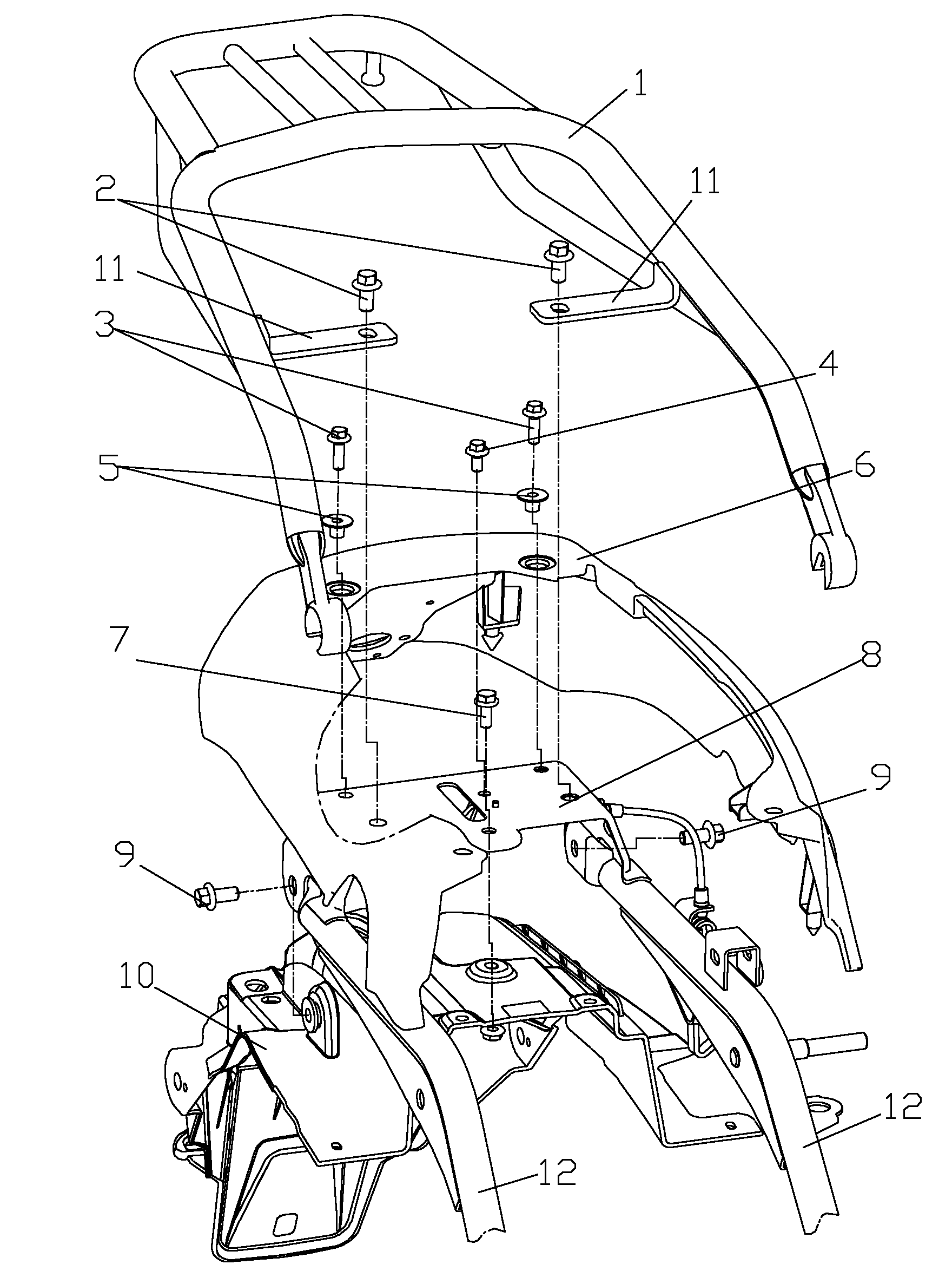 Motorcycle and after-frame assembly thereof