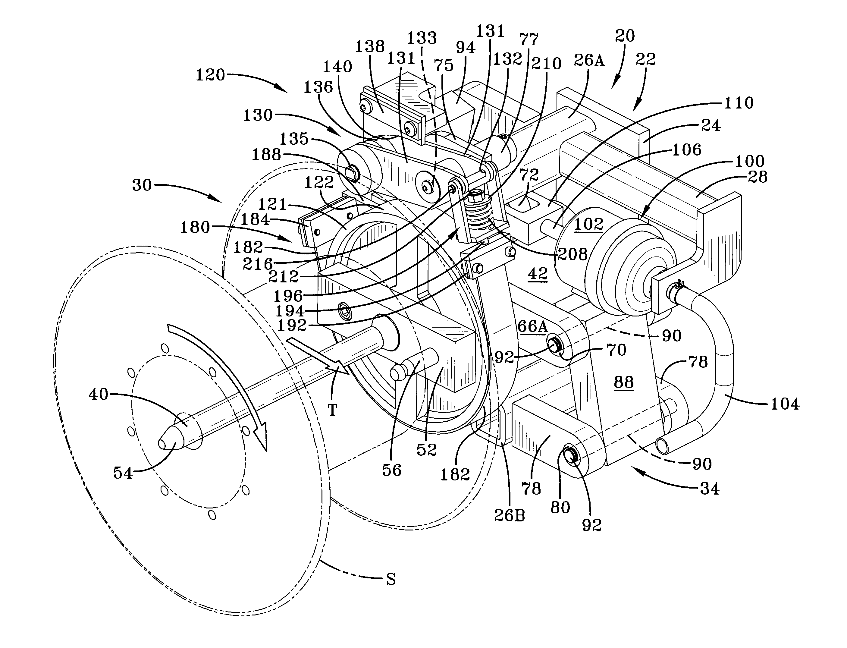 Self-compensating filament tension control device with friction band braking