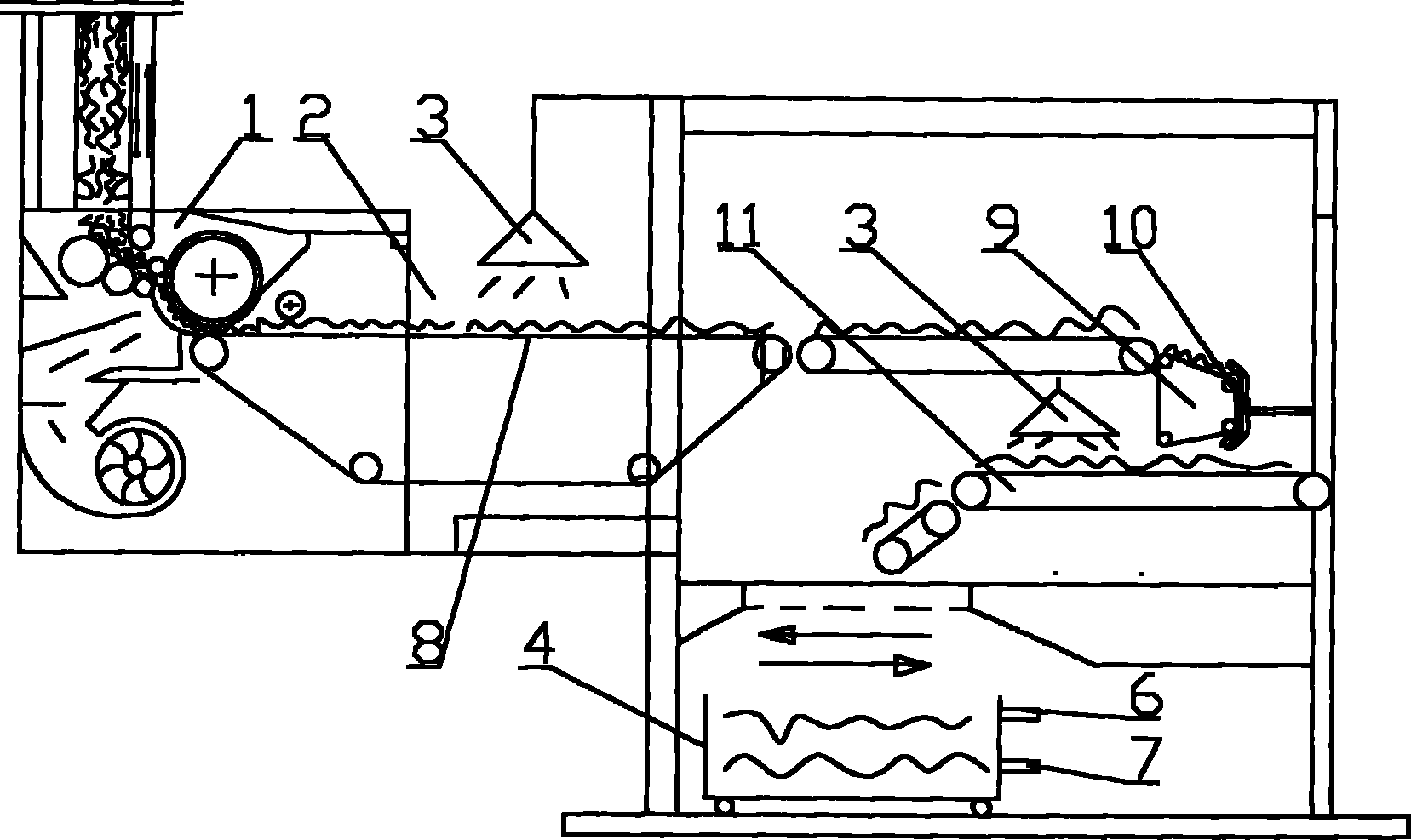 Integrated production method and device for plant fiber mattress