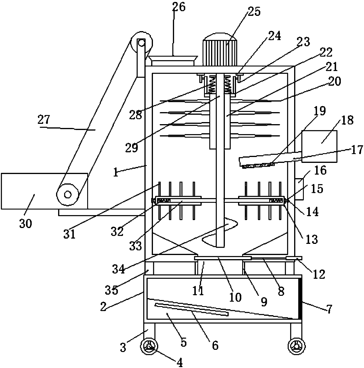 Straw feed pulverizing and mixing integrated processing device for animal husbandry