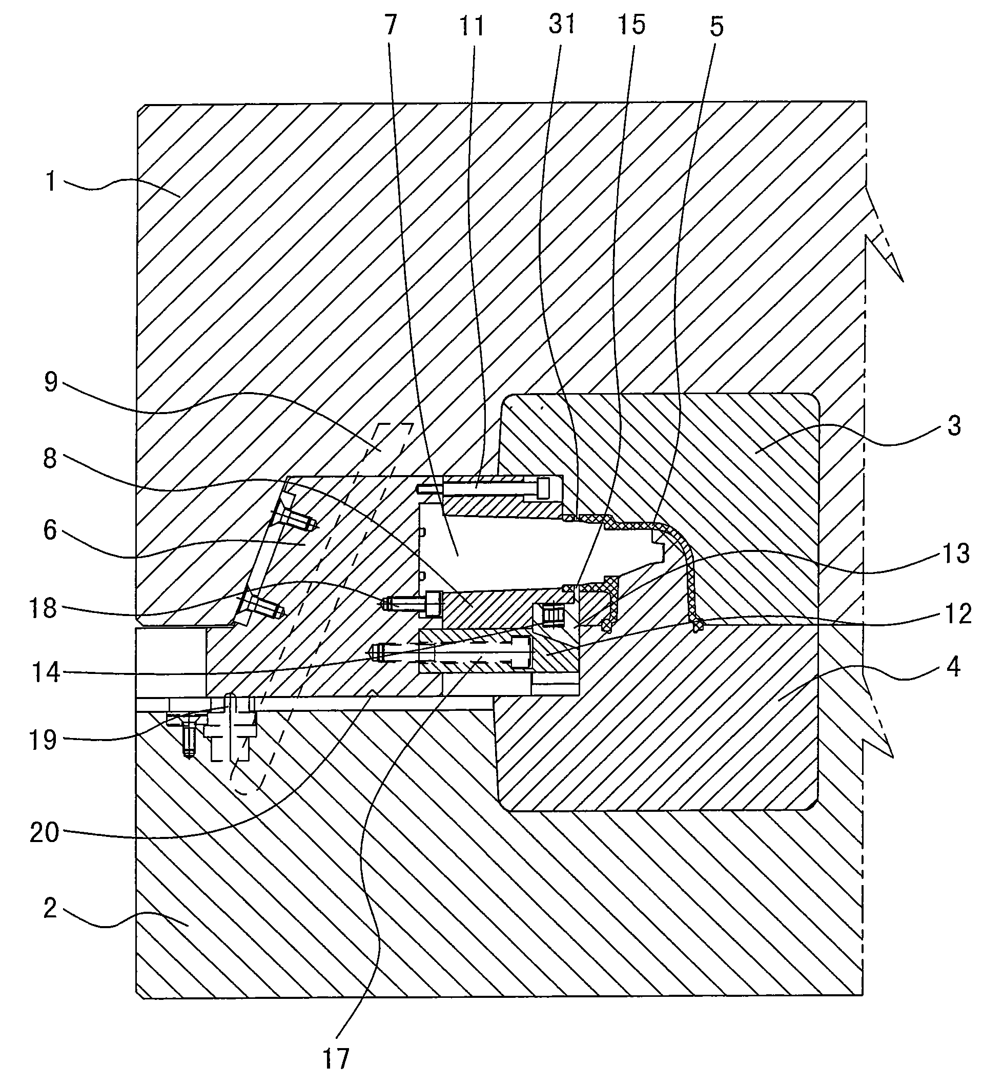 Secondary composite core pulling mechanism for automotive water tank