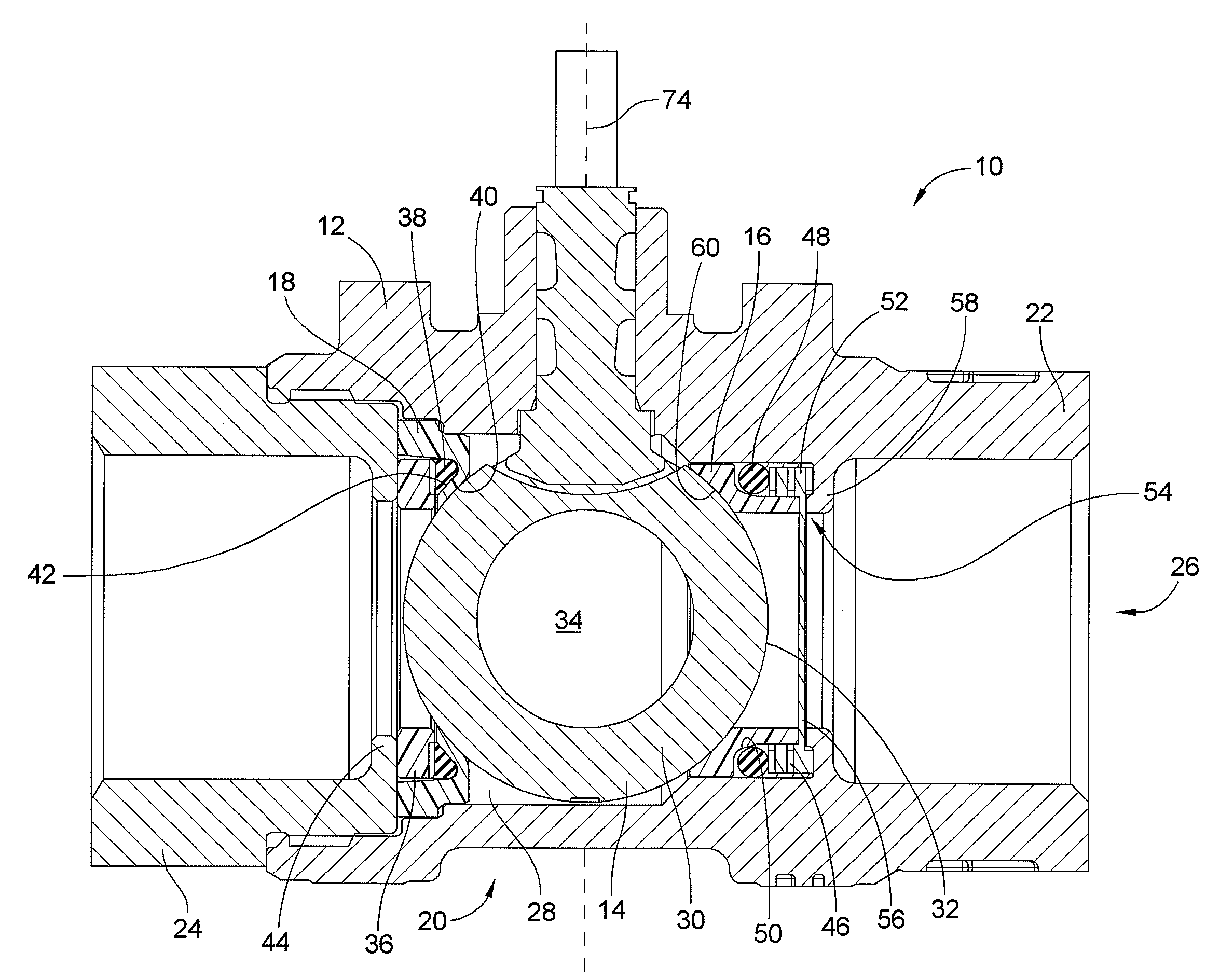 Low torque ball valve with dynamic sealing