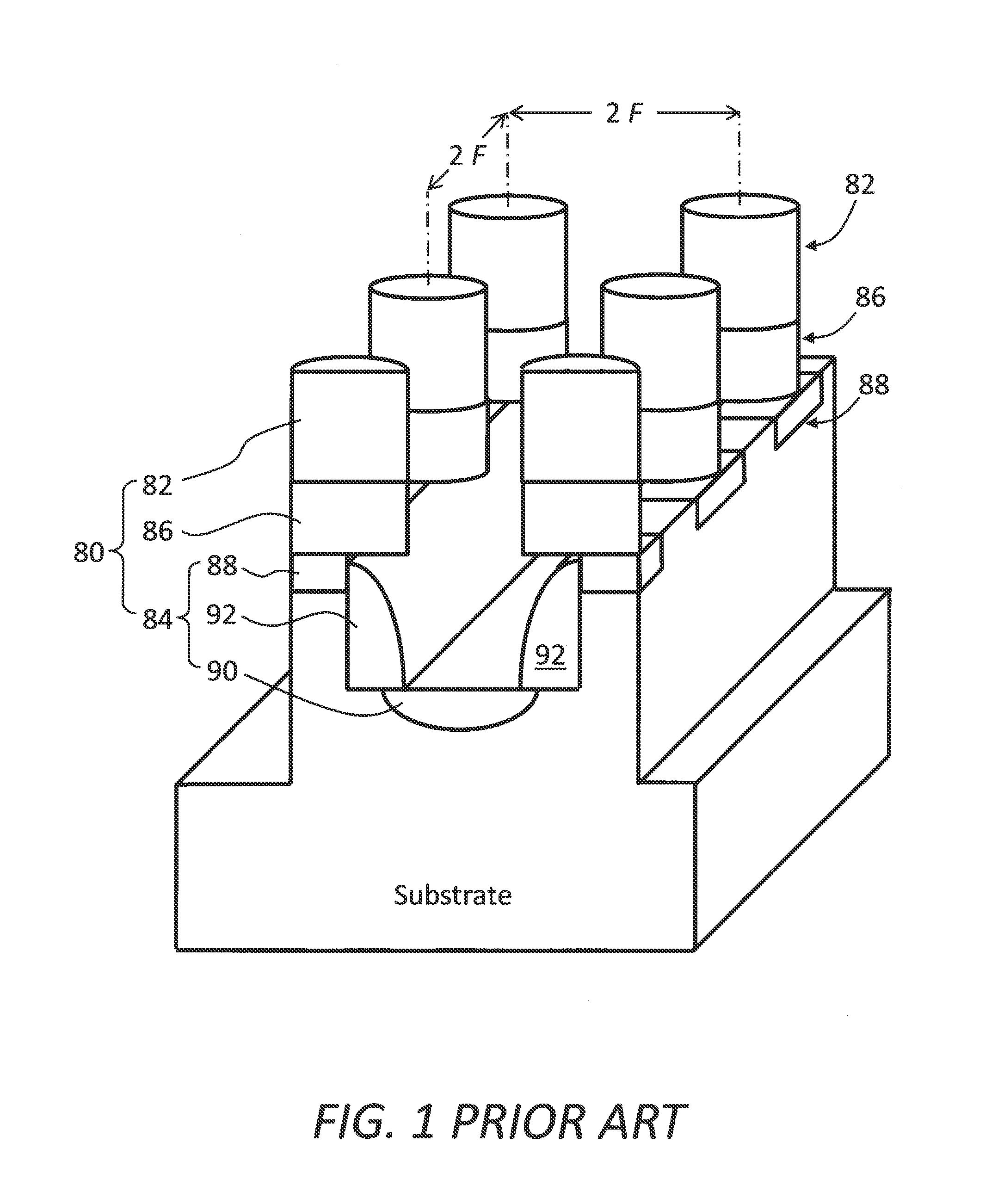 Memory device having stitched arrays of 4 F2 memory cells