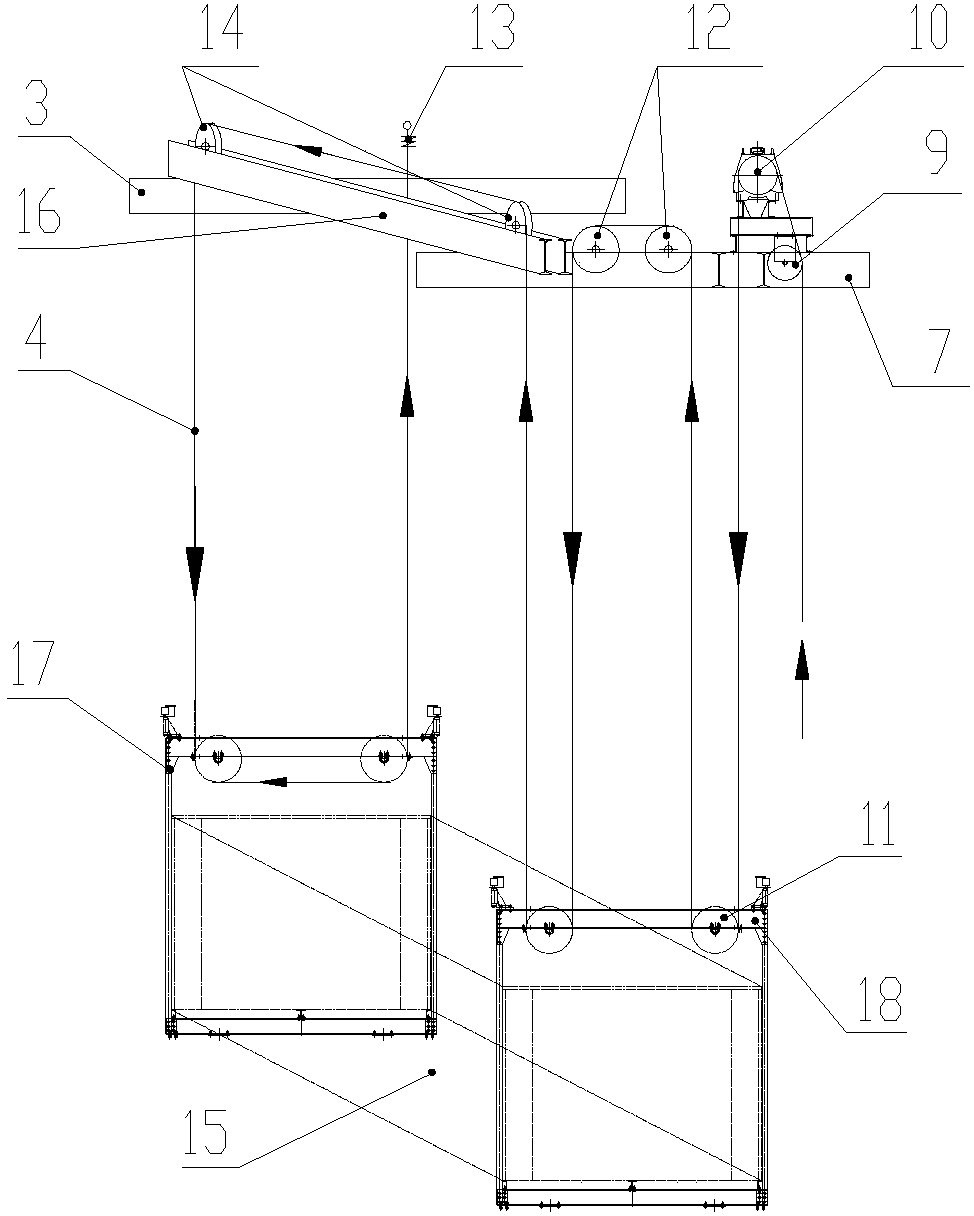 Large-load cargo elevator hanging system with traction ratio being 6:1