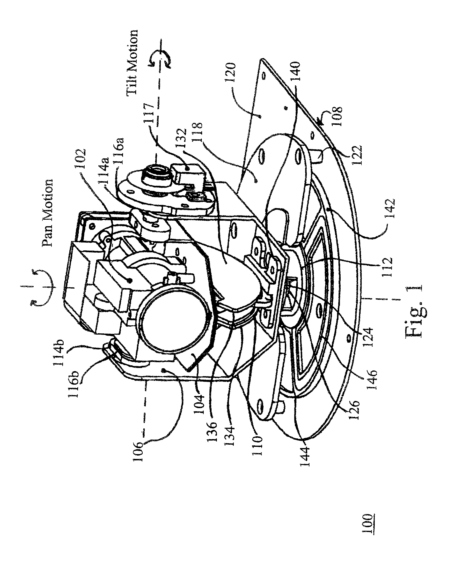 System and method for rotatably positioning a camera or similar article about two orthogonal axes