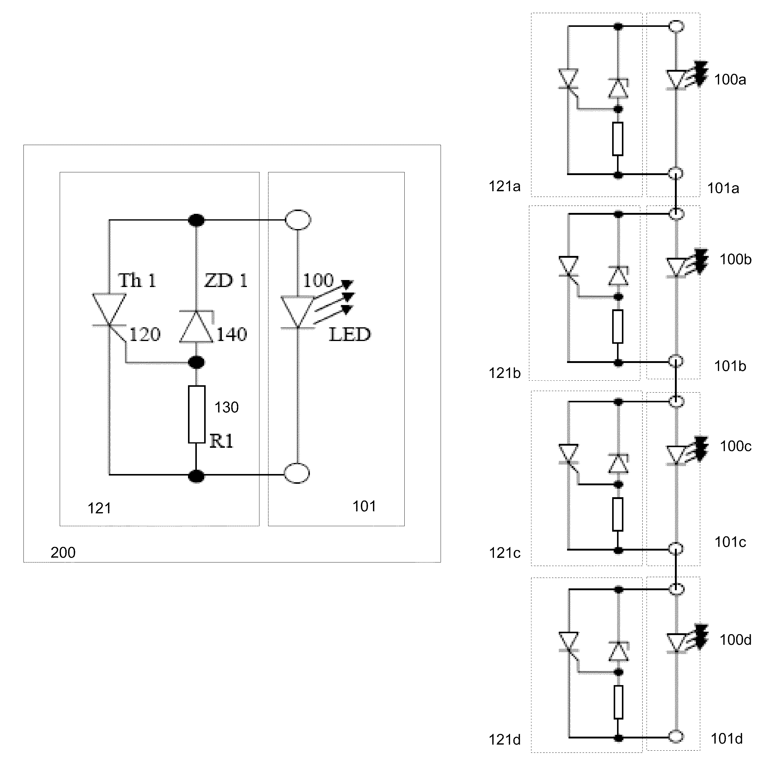 LED lighting system with bypass circuit for failed LED