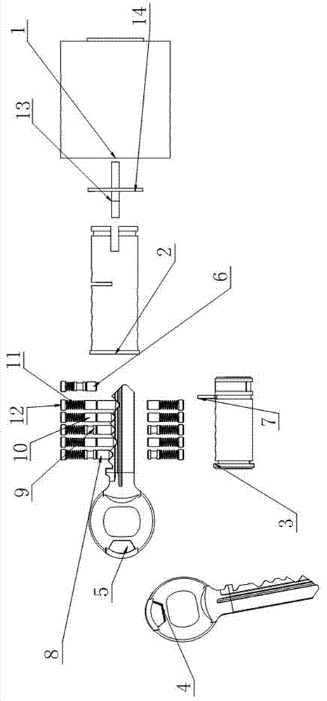 Lock device with dual-key and dual-control anti-theft lock core and key device matched with lock device