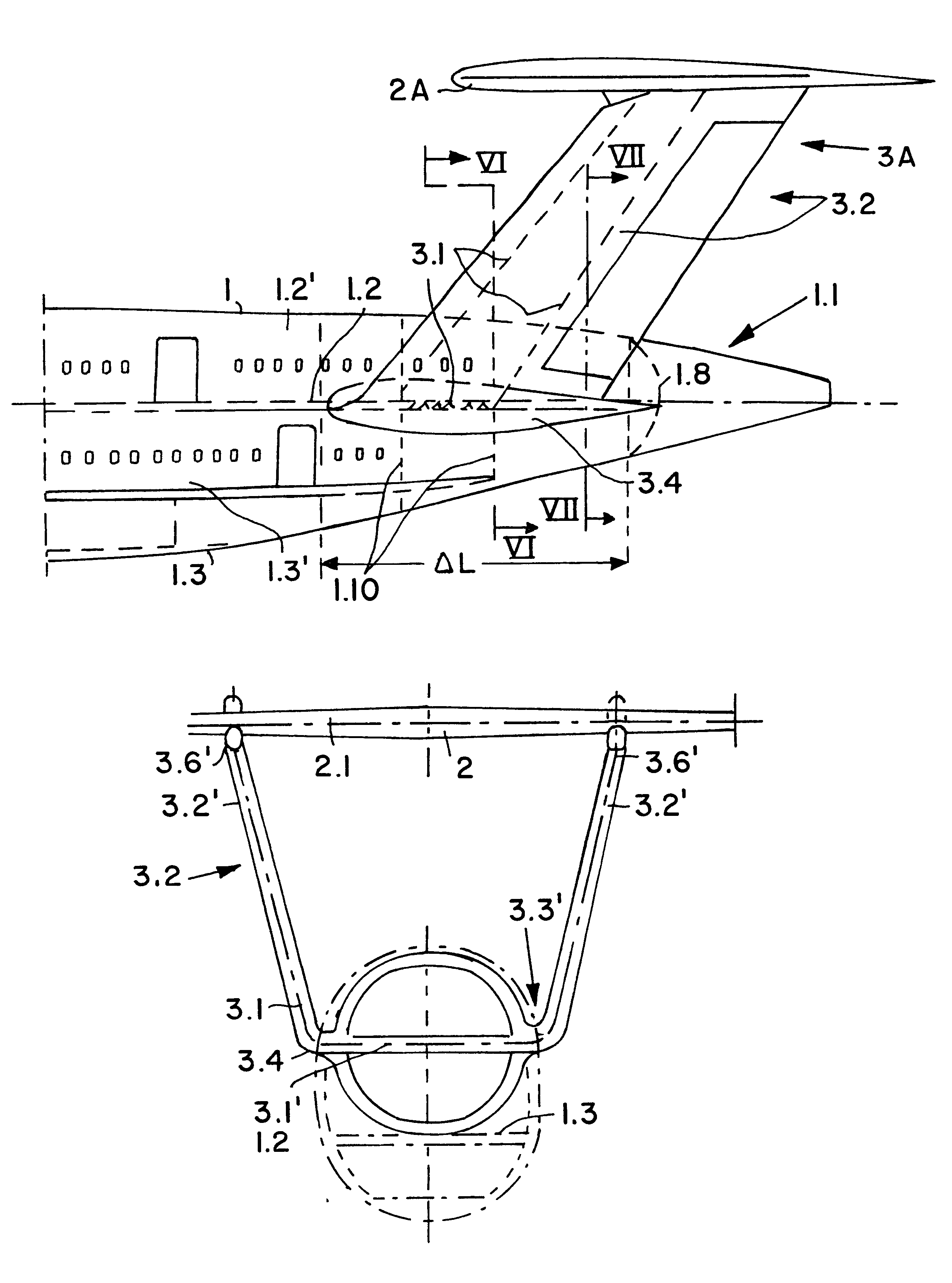 Aircraft with a double-T tail assembly