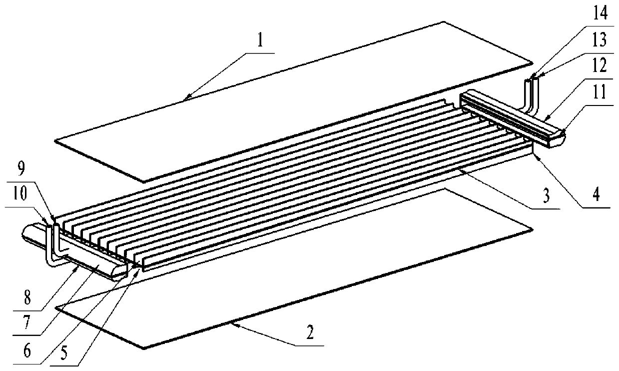 Double-sided working liquid cooling plate with tapered sections on two sides