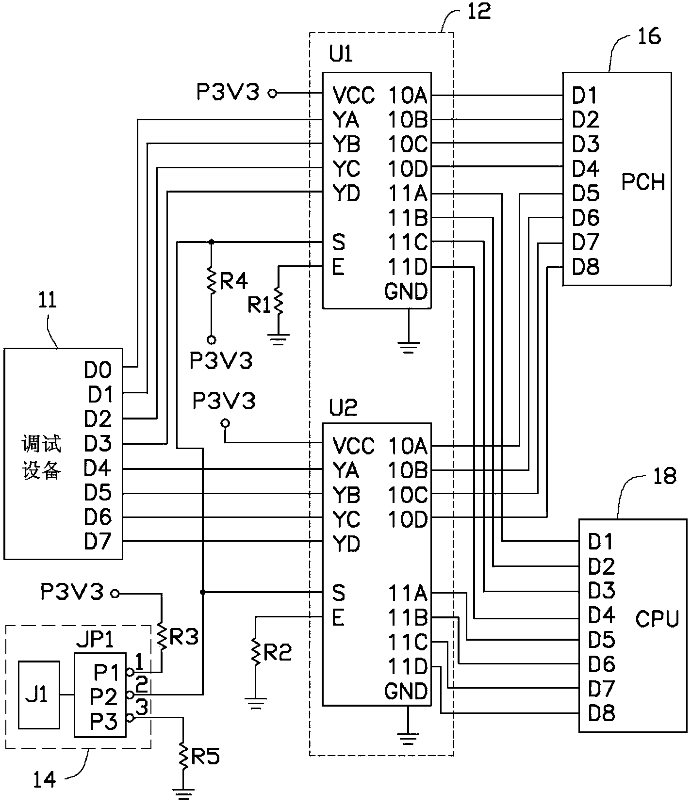 Mainboard debugging circuit