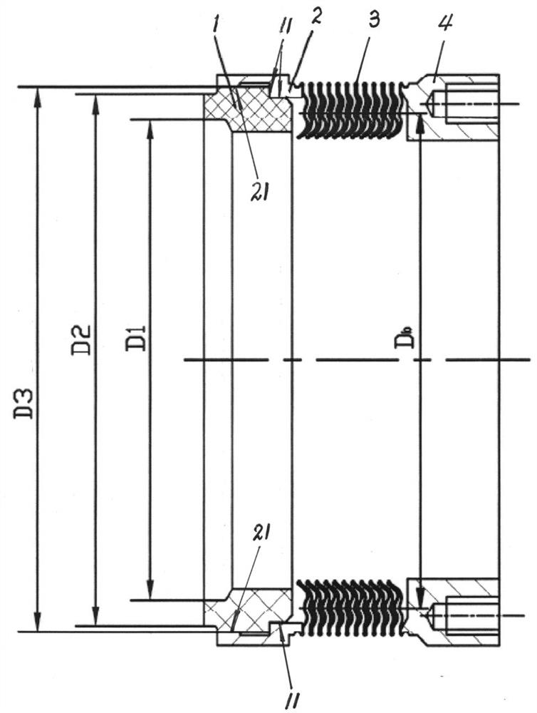 Mechanically-sealed metal corrugated pipe compensation assembly