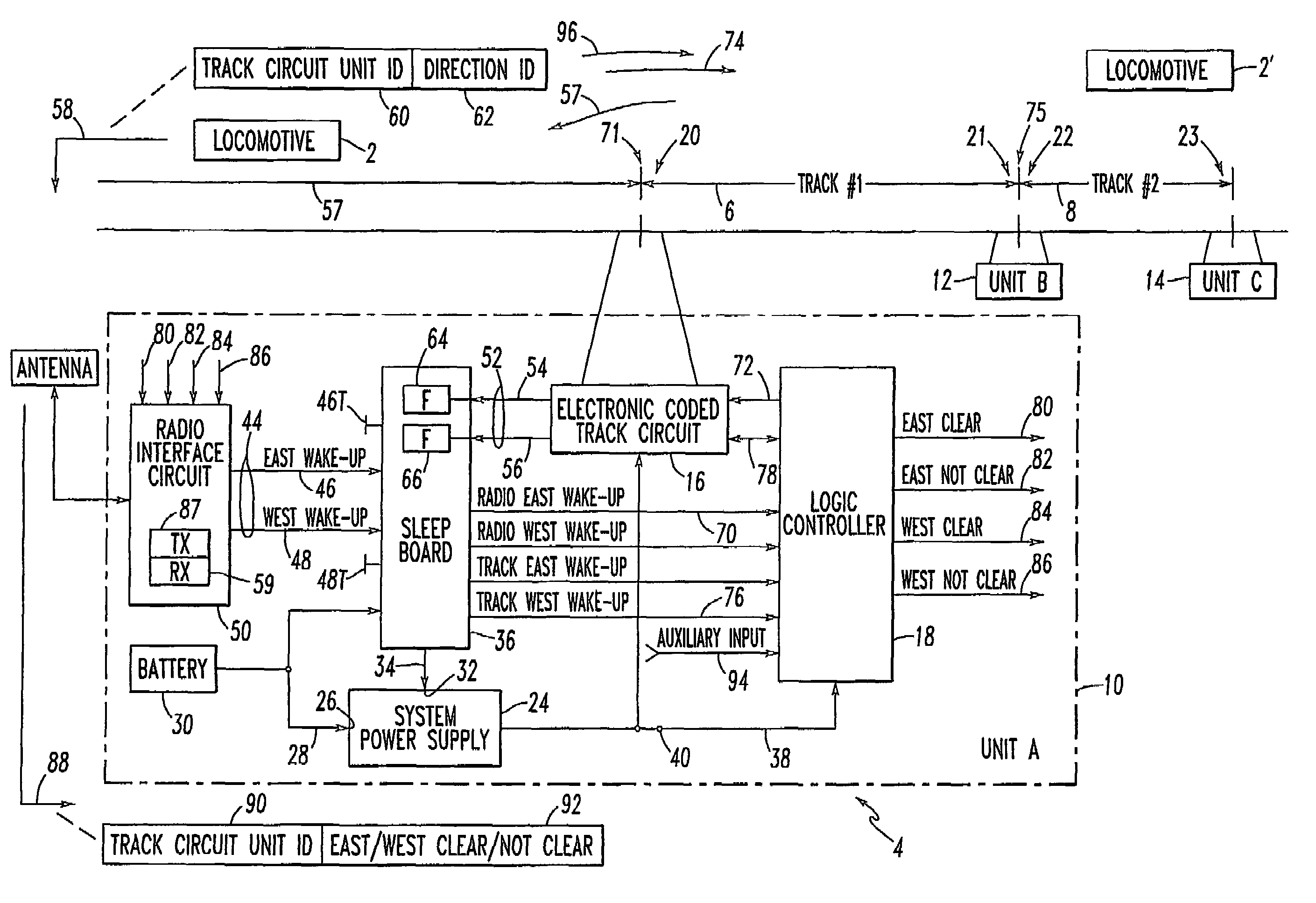 Method and system providing sleep and wake-up modes for railway track circuit unit