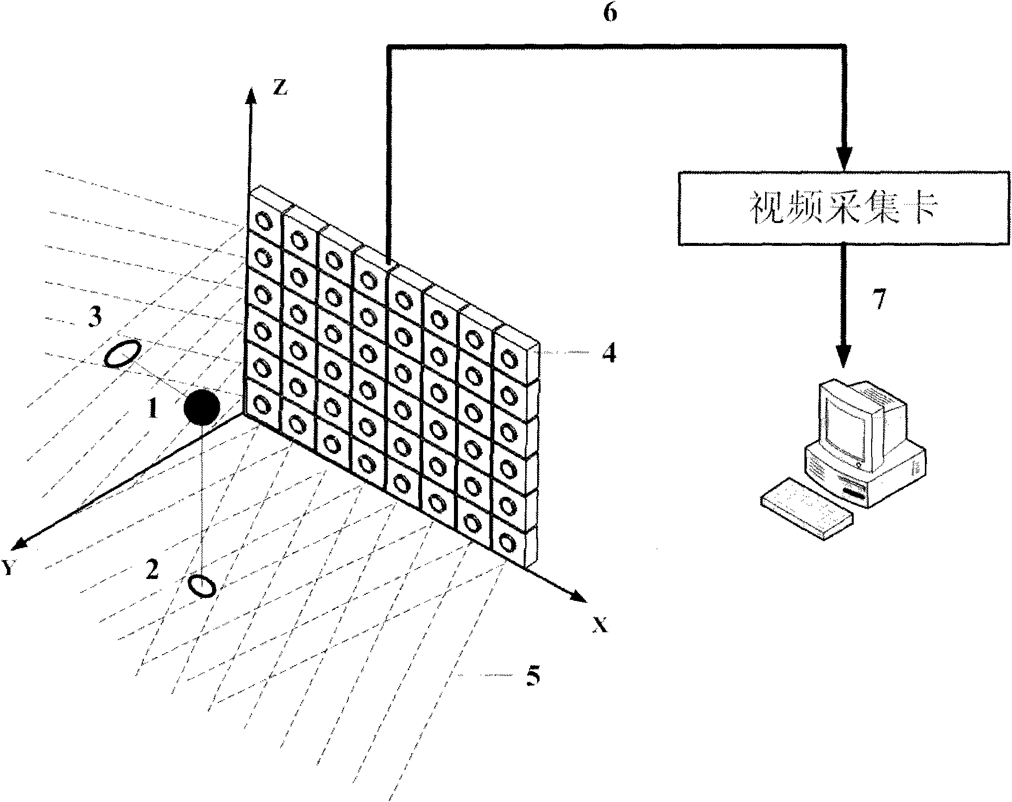 Non-visual geometric camera array video positioning method and system
