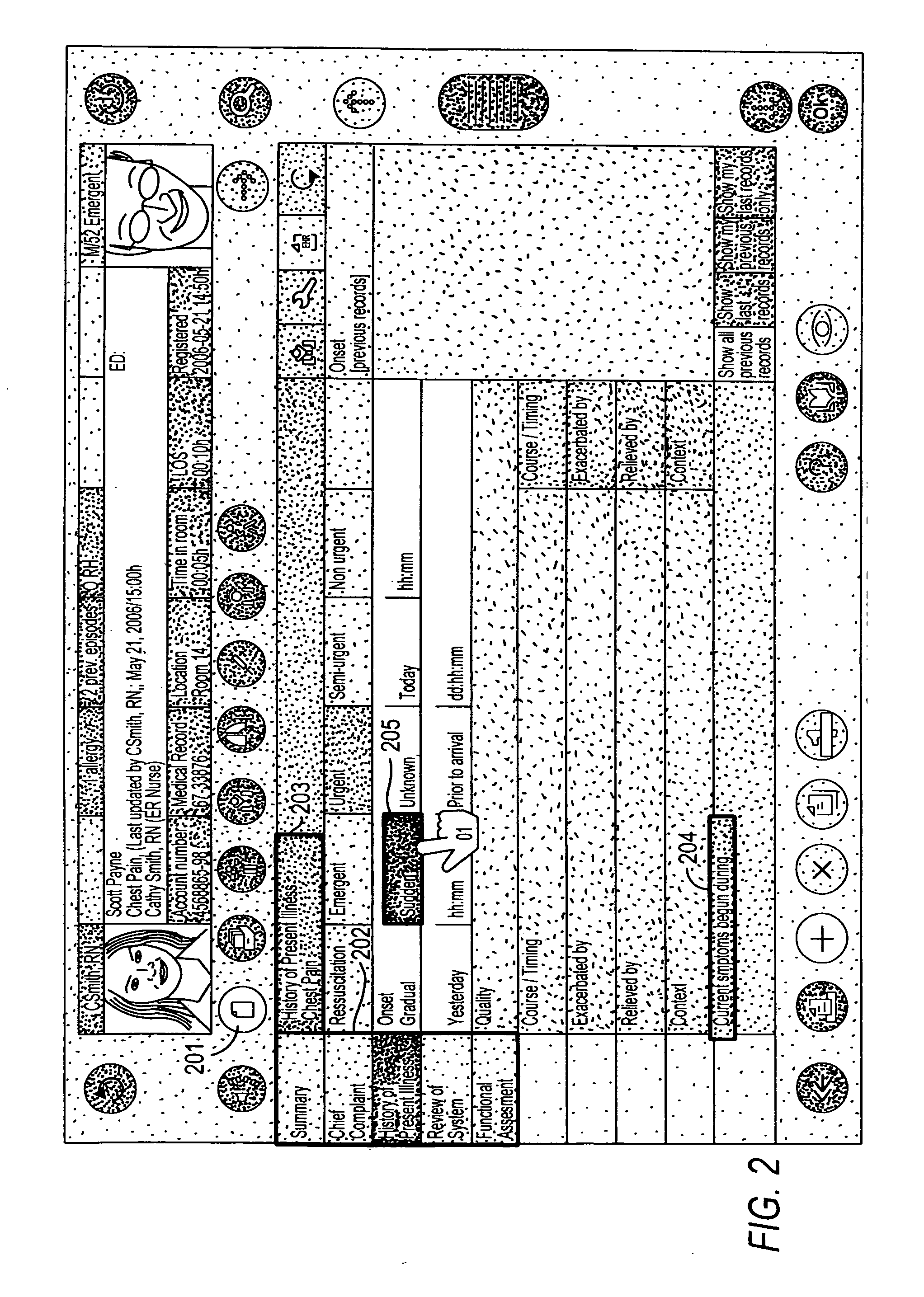 Electronic health record touch screen form entry method