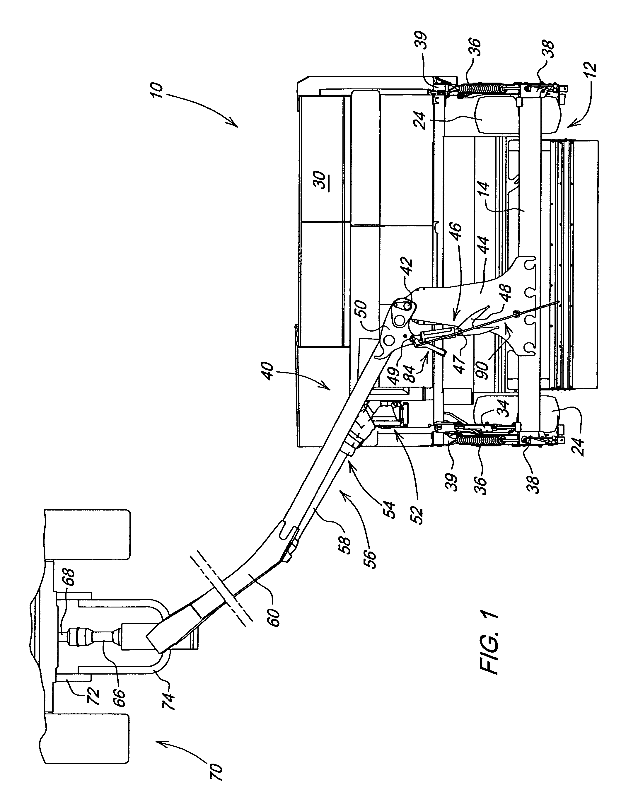 Tongue swing cylinder arrangement for rotary side-pull mower-conditioner