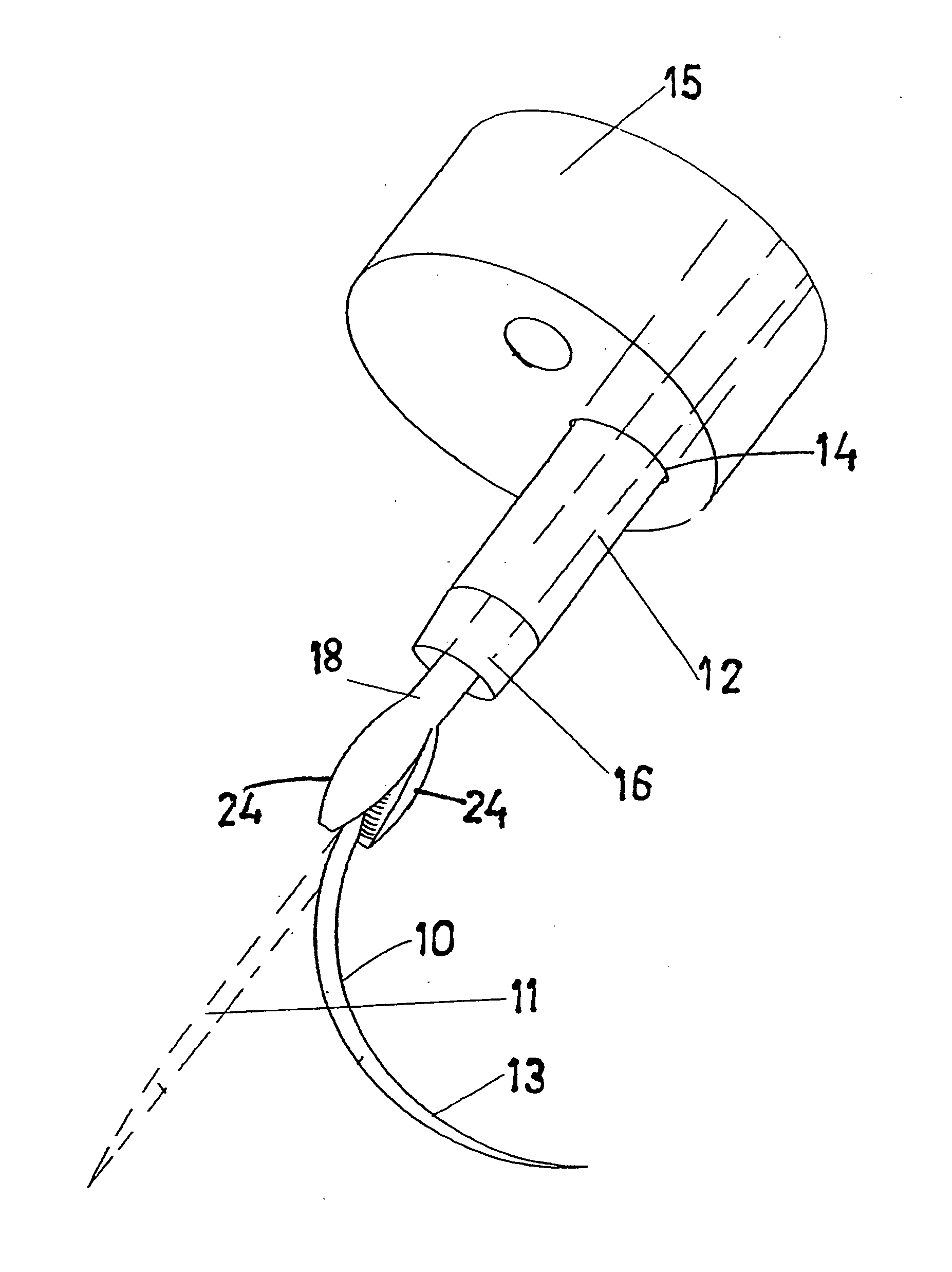 Endoscopic suturing assembly and associated methodology using a temperature biased suture needle