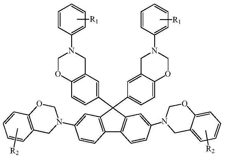 N-full-aromatic hydrocarbon diamine-bisphenol tetrafunctional fluorenyl benzoxazine and preparation method thereof