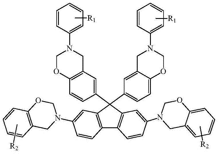 N-full-aromatic hydrocarbon diamine-bisphenol tetrafunctional fluorenyl benzoxazine and preparation method thereof