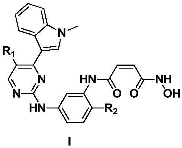 2-arylamine pyrimidine derivatives containing hydroxamic acid fragments and preparation and application