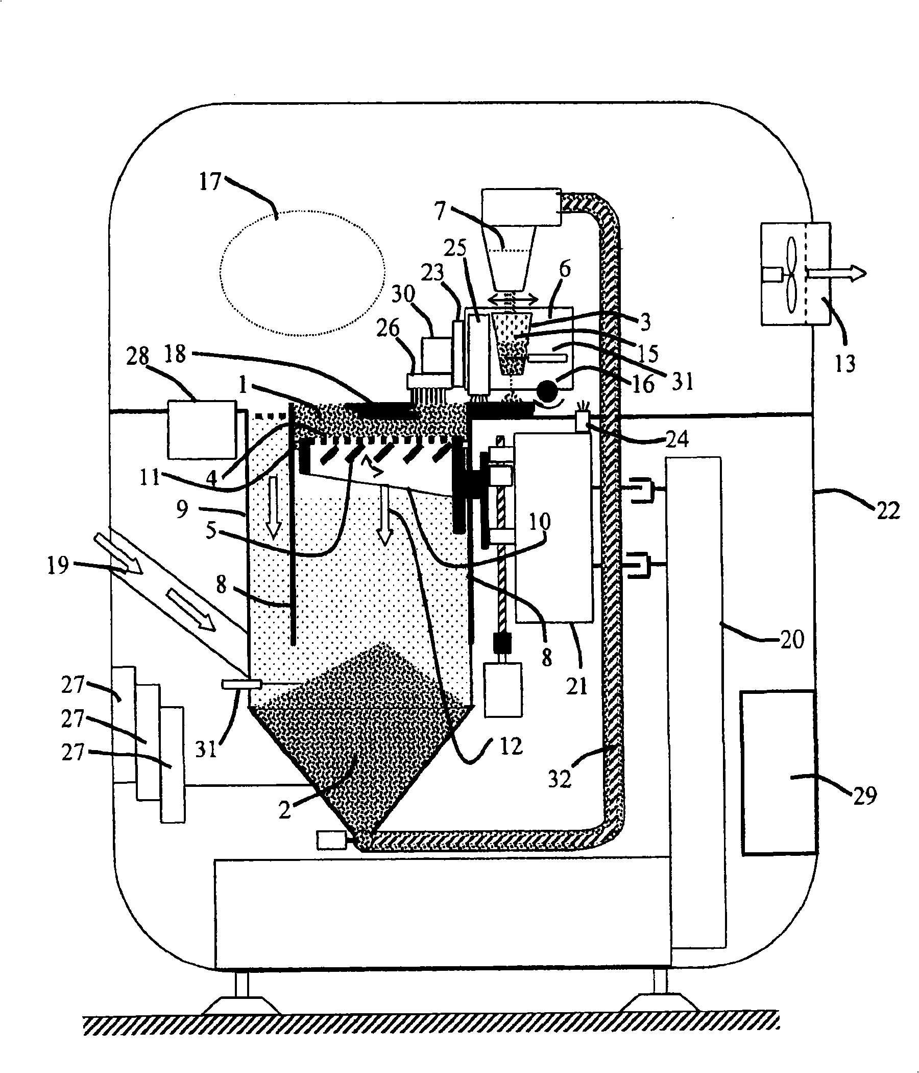 An apparatus for building a three-dimensional article and a method for building a three-dimensional article