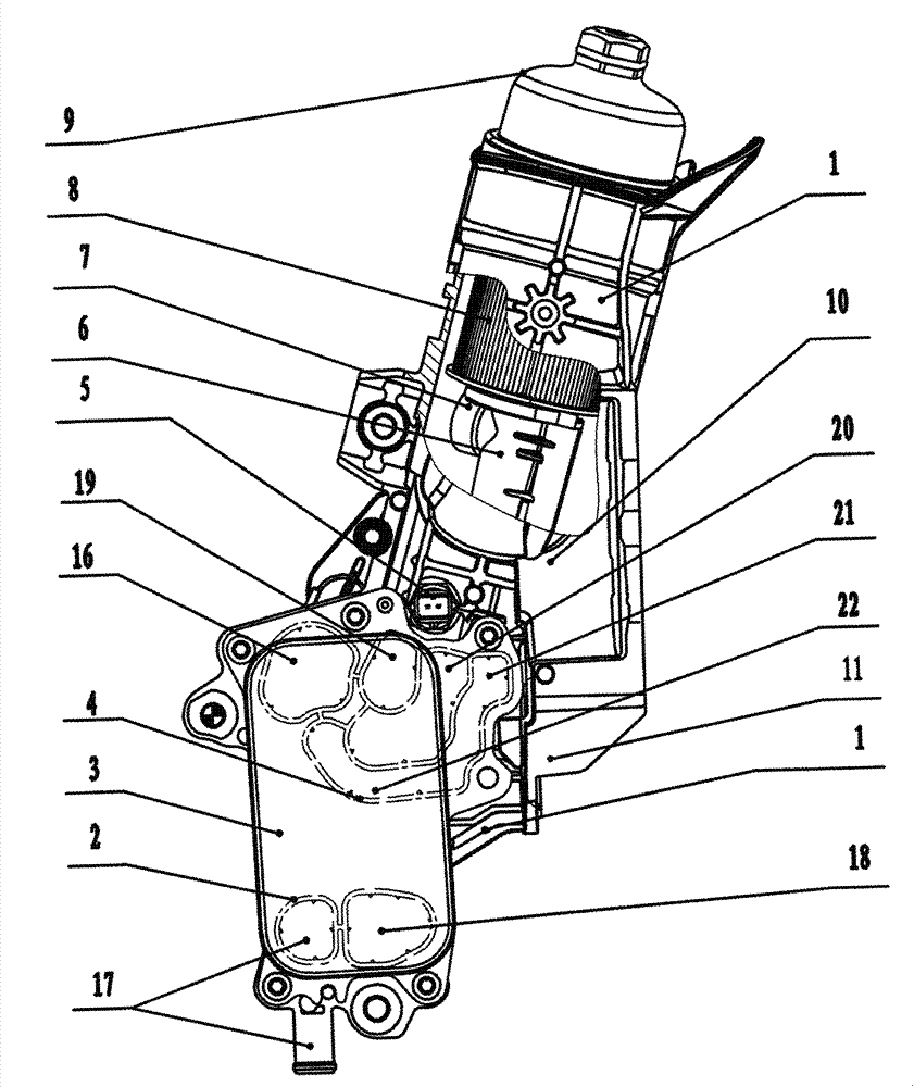 Integrated engine oil lubricating module system and engine oil filtering lubricating method thereof