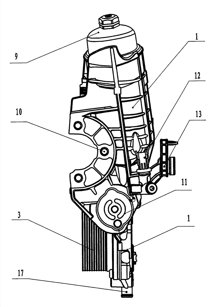 Integrated engine oil lubricating module system and engine oil filtering lubricating method thereof