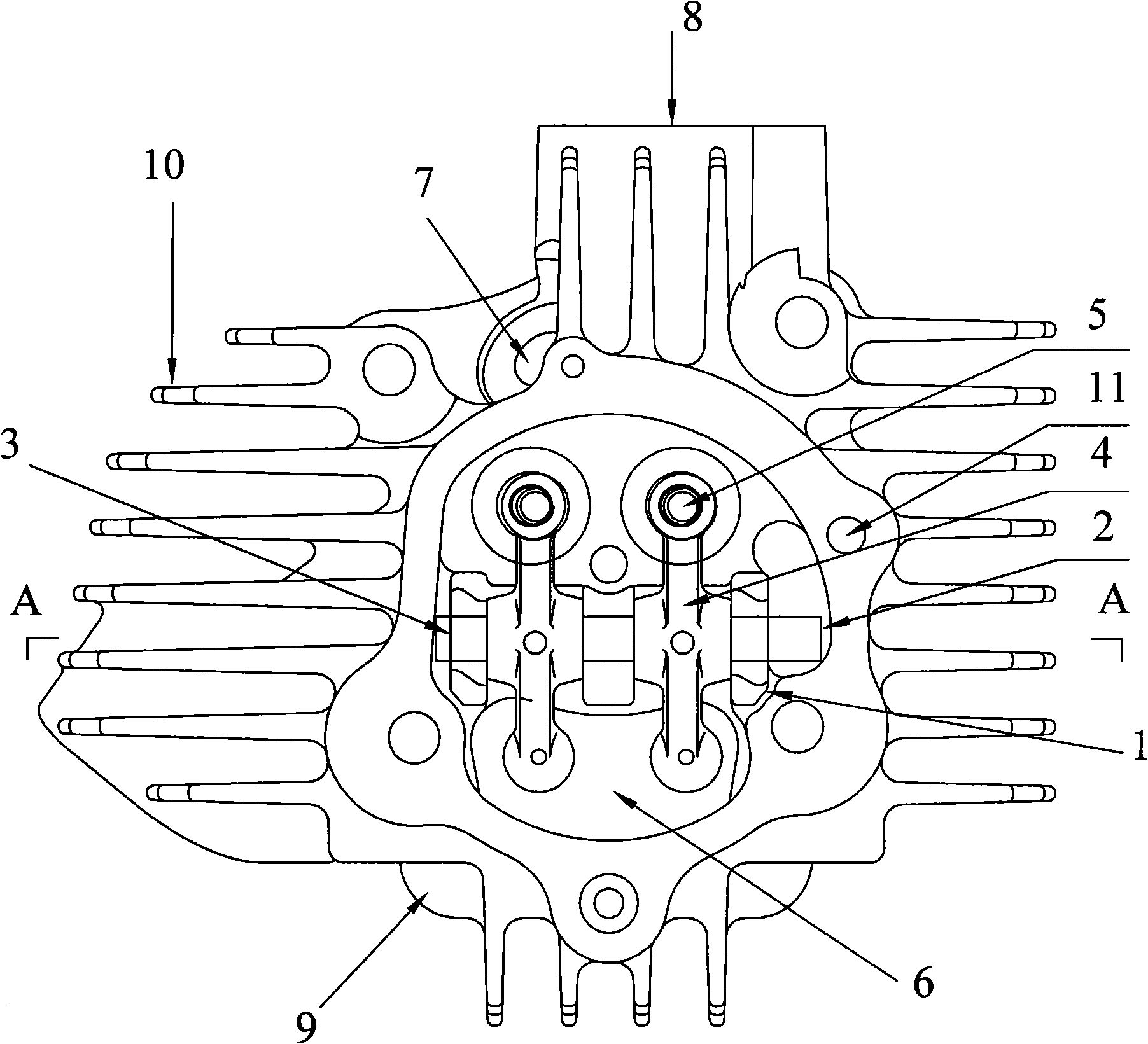 Rocker-arm support of engine compression casting air cylinder head for booster vehicle as well as light motorcycle