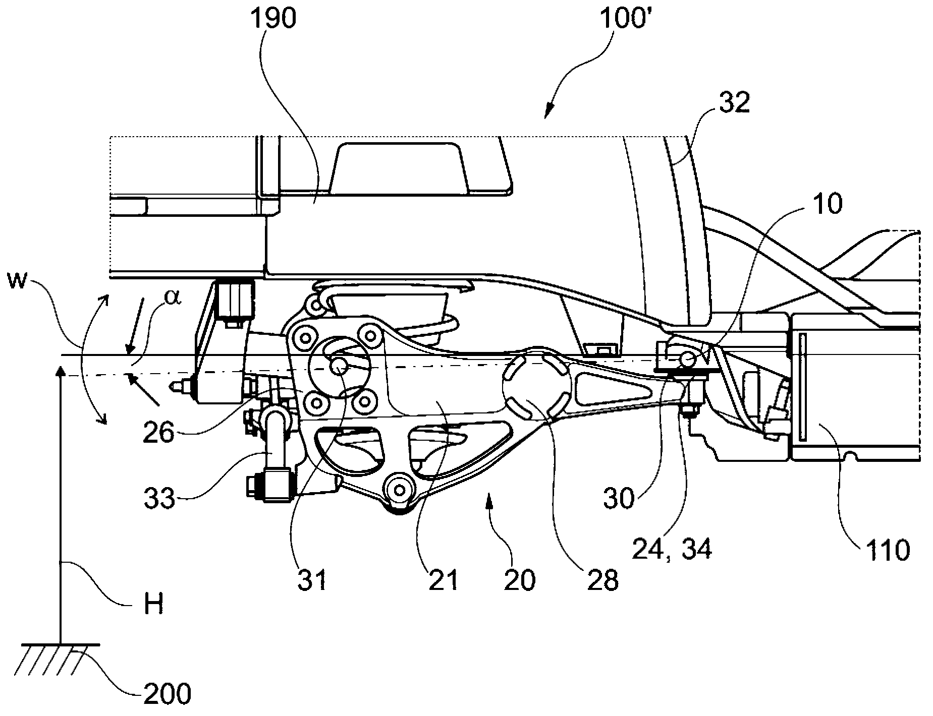 Vehicle with fuel filler line and rear compound crank arrangement