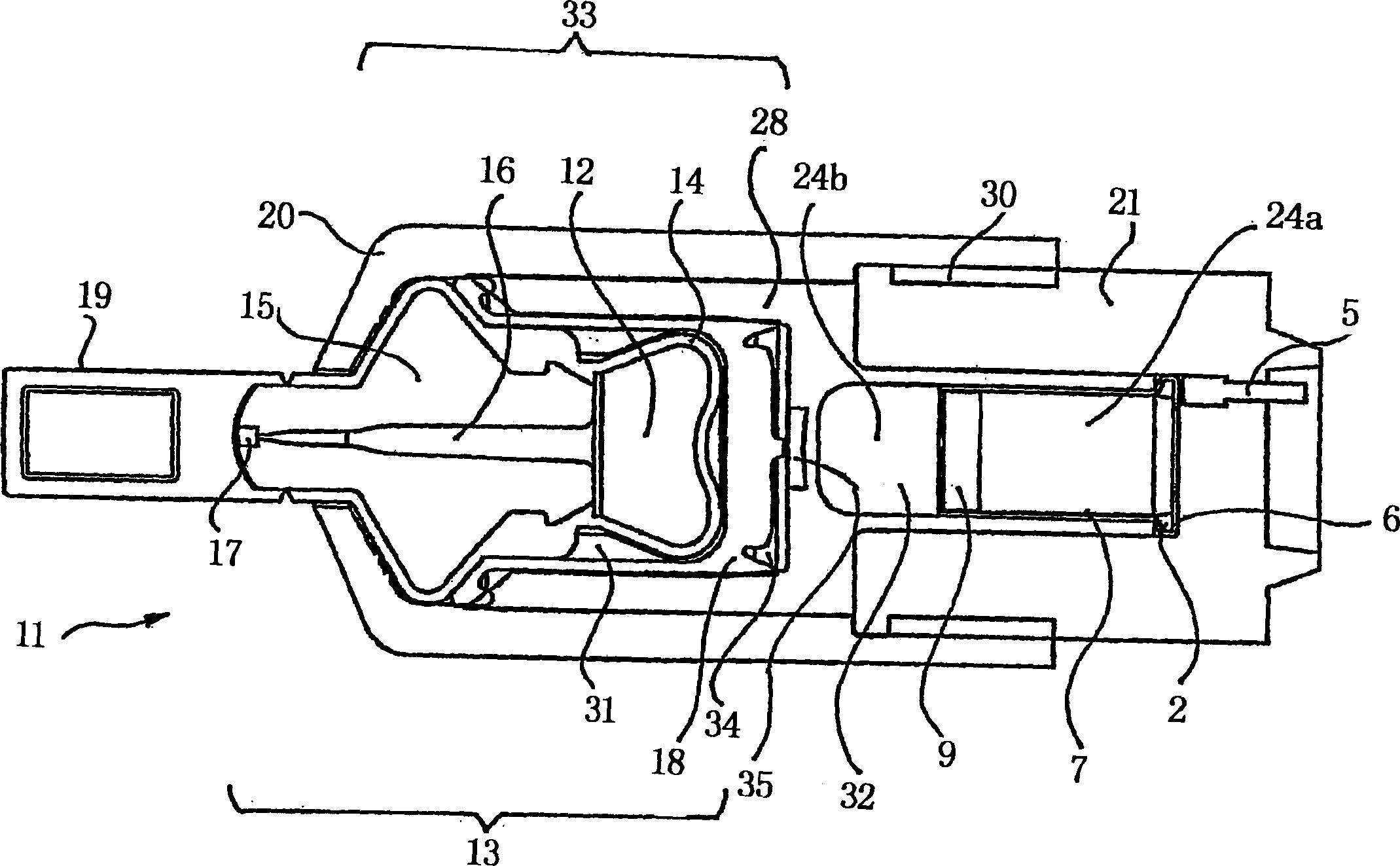 Needleless hypodermic injection device with non-electric ignition means