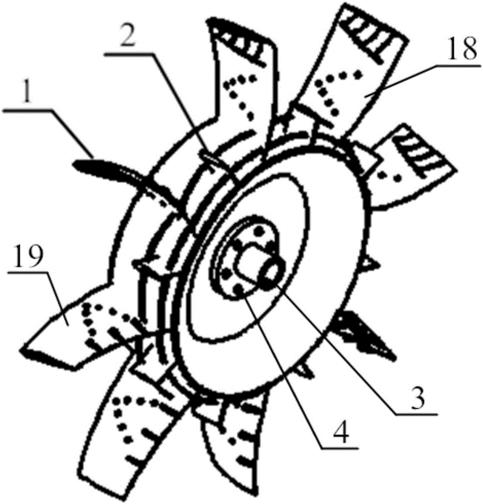 Axial flow fan three-dimensional impeller with leaf vein structures and arc cylindrical splitter blades