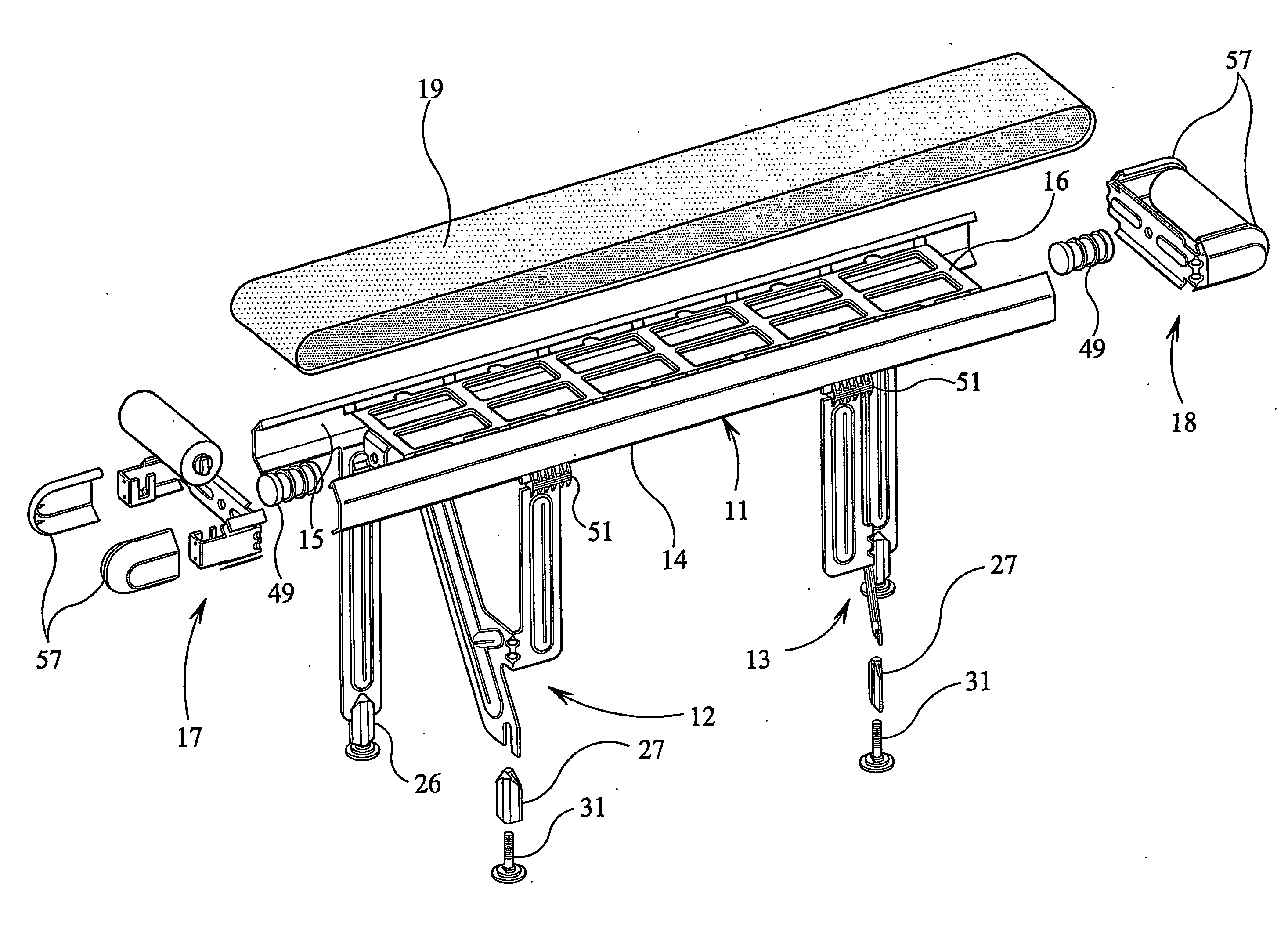 Belt conveyor with a supporting platform formed from a single sheet of metal