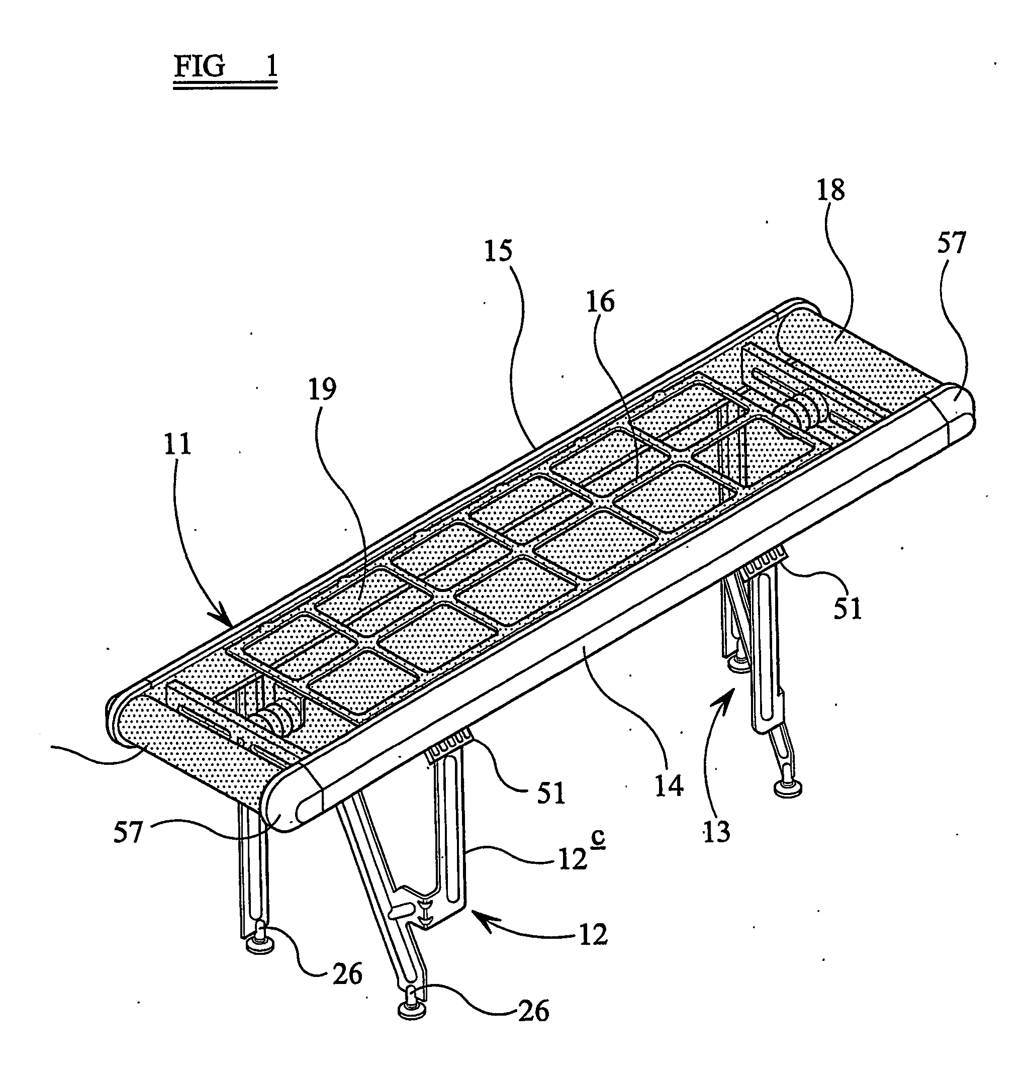 Belt conveyor with a supporting platform formed from a single sheet of metal