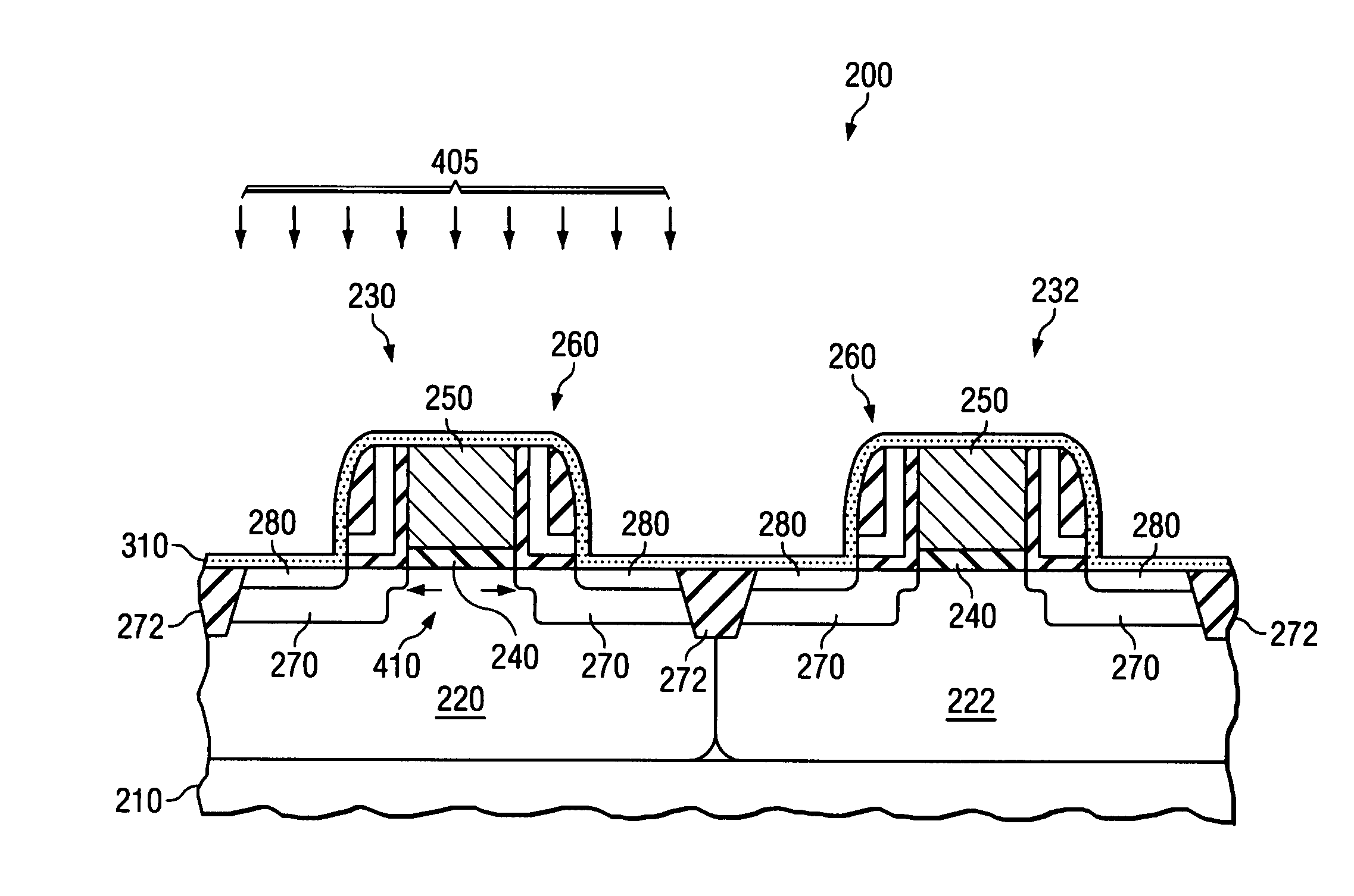 Method of fabricating a microelectronic device using electron beam treatment to induce stress