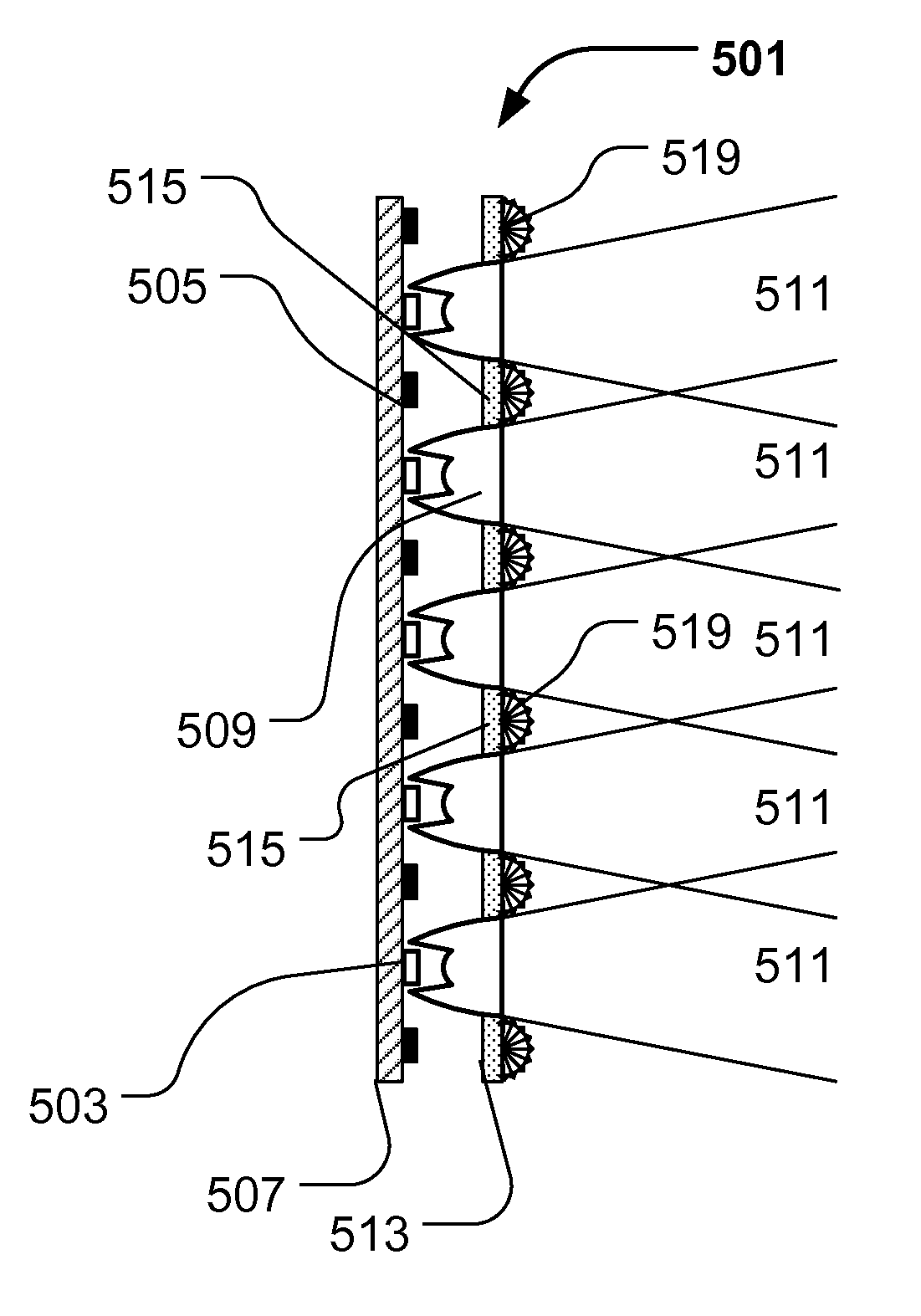 Light Fixture With Background Display Using Diffuse Pixels Between Nondiffuse Light Sources