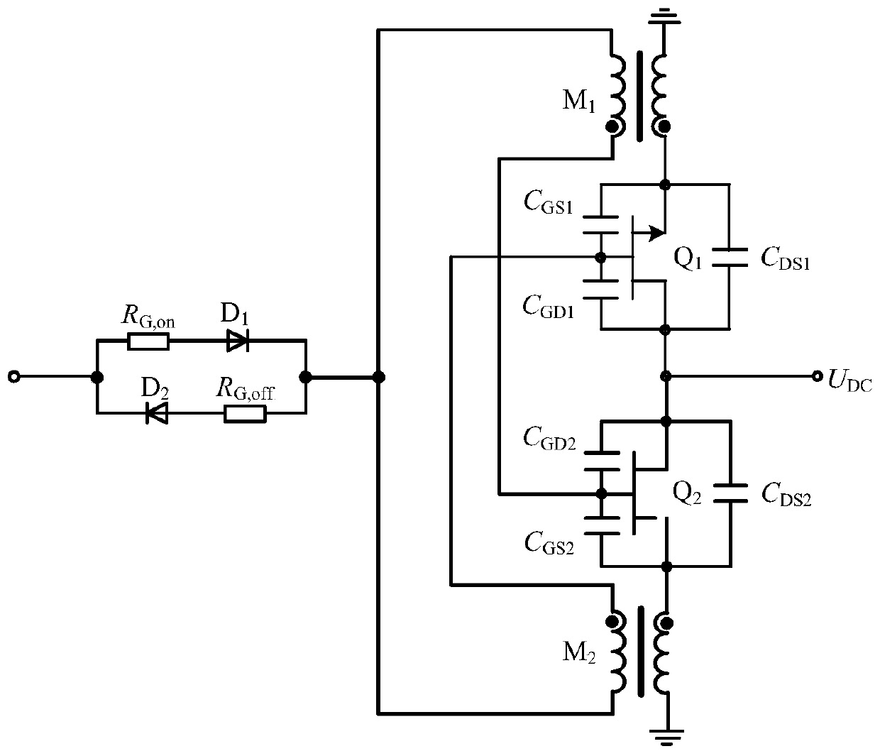 Coupled inductor gate drive circuit for realizing parallel dynamic current sharing of eGaN HEMT