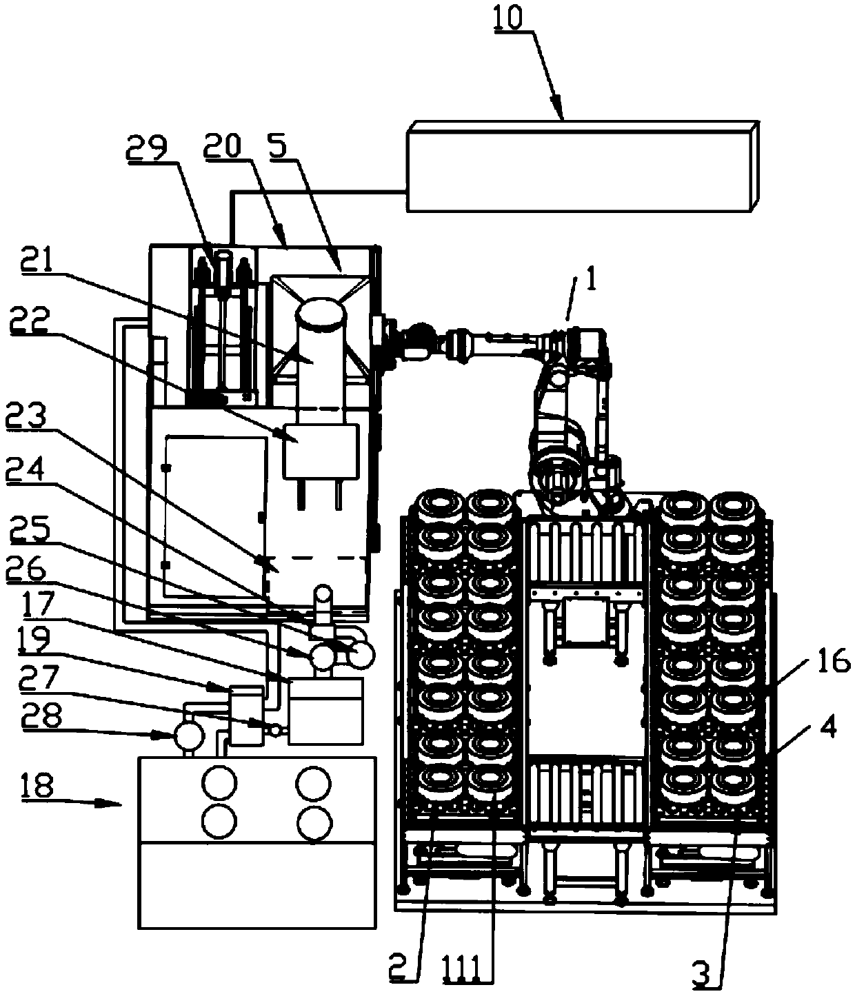 Full-automatic induction quenching machine tool for conical face of front machine cylinder of molding machine and circuit protecting method
