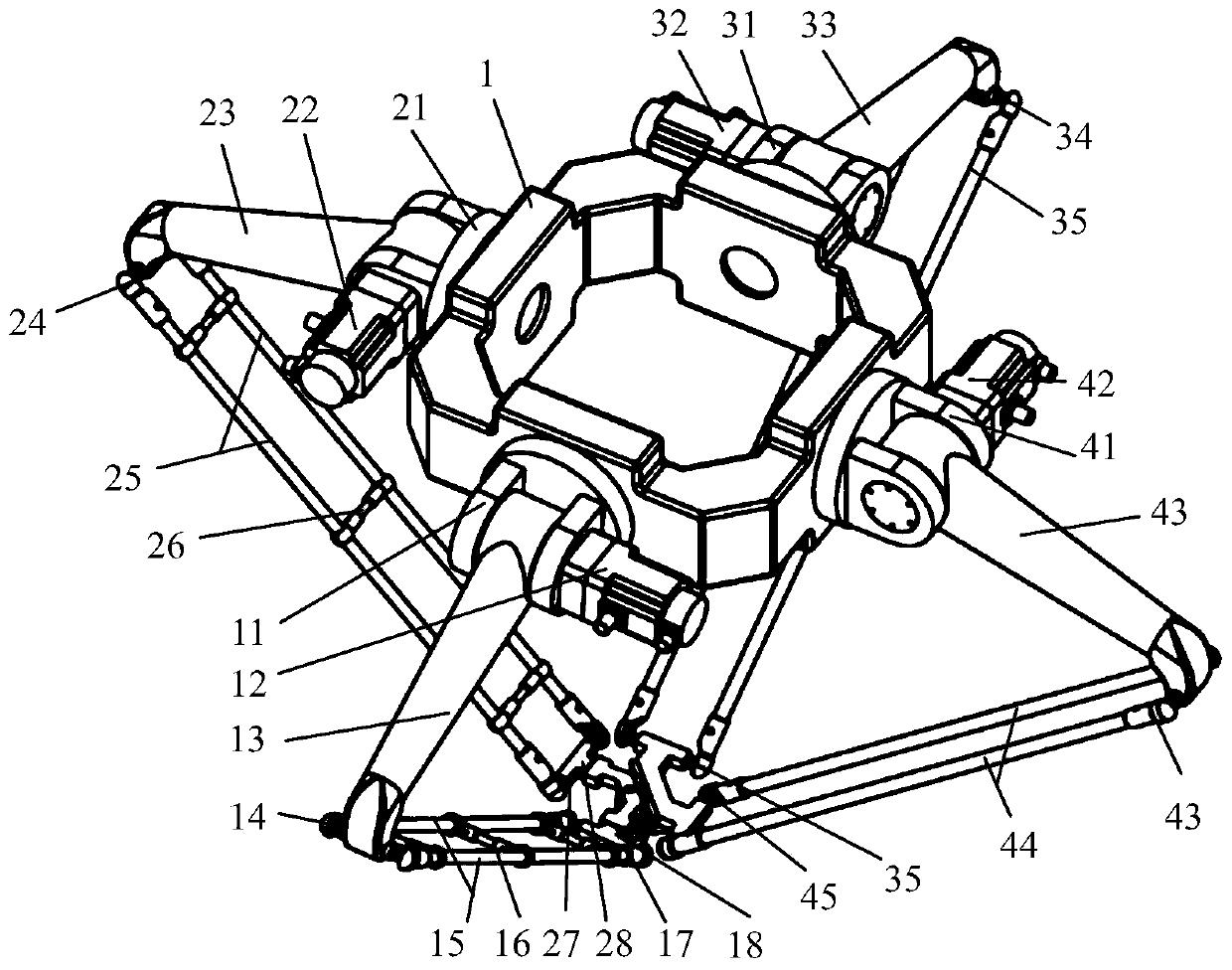Four-degree-of-freedom parallel robot mechanism