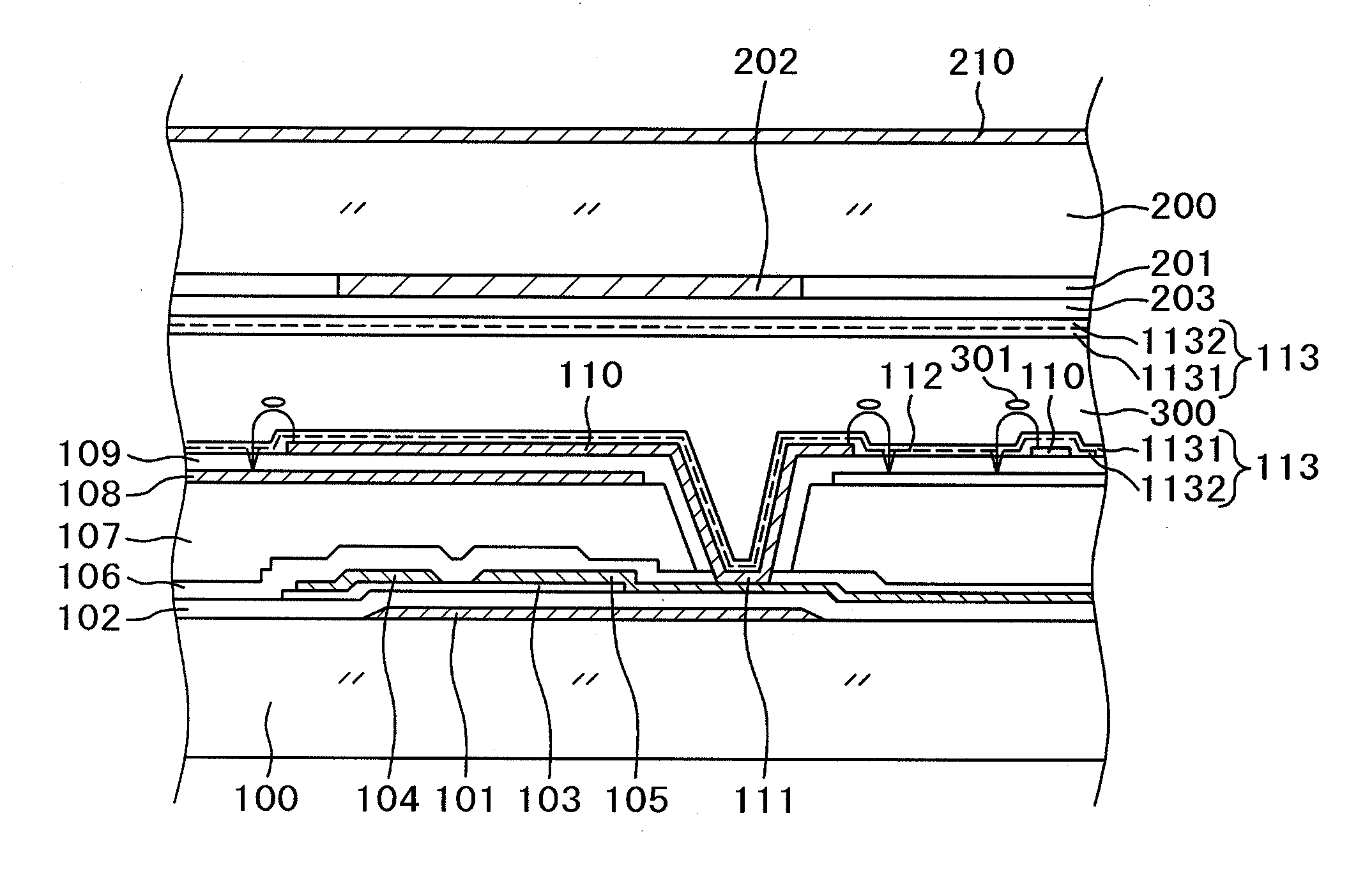 Liquid crystal display device comprising an alignment film that includes a first alignment film formed of a precursor of polyamide acid or polyamide acid ester and a second alignment film underlying the first alignment film wherein the first alignment film accounts for between 30% and 60% of the alignment film