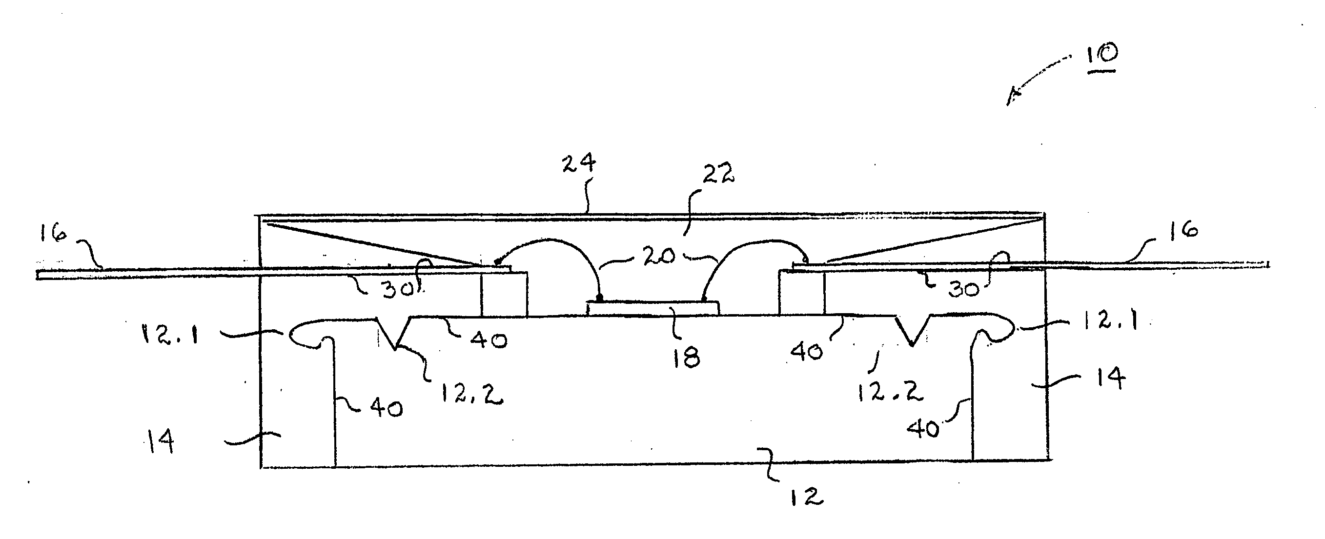 Semiconductor device package with base features to reduce leakage