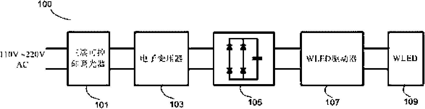 WLED (White Light Emitting Diode) driving circuit and method suitable for triode-thyristor light modulator