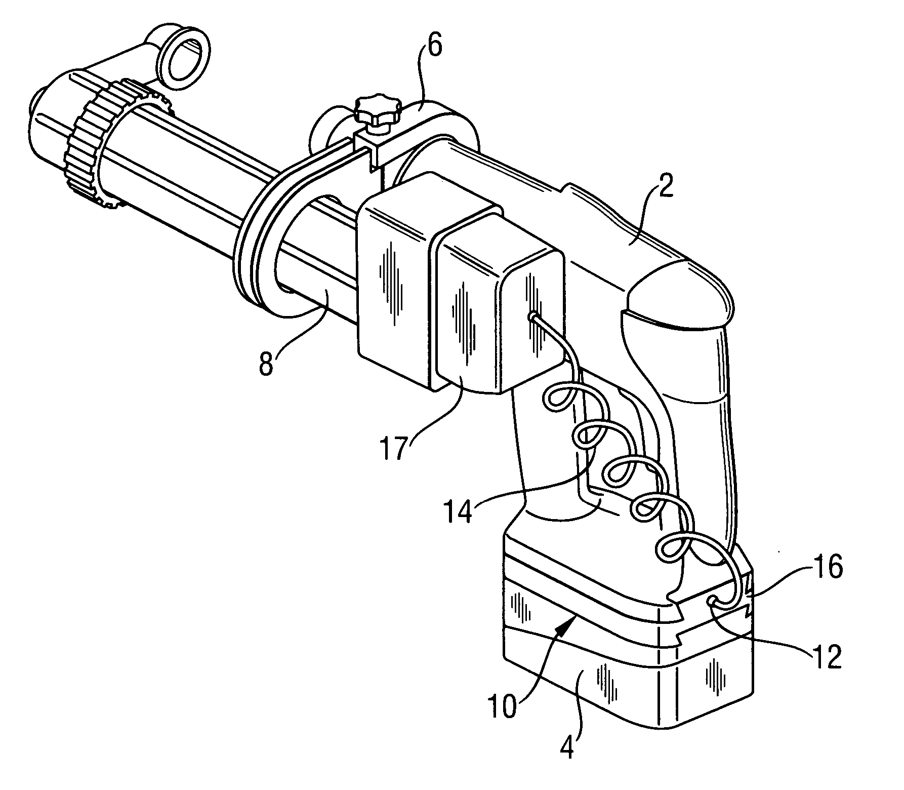 Electrical connection arrangement for hand-held tools with auxiliary devices