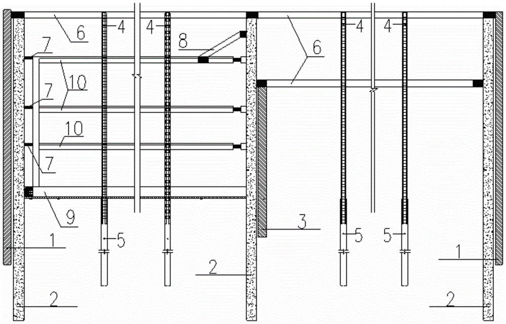 A support system and construction method for large-area deep foundation pit divisions under forward and reverse conditions