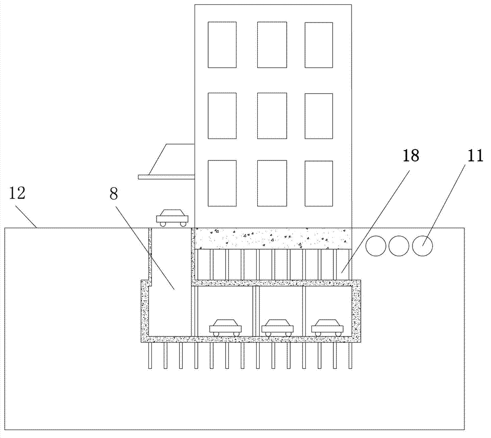 Method for building underground room under old building by using pipe sheds